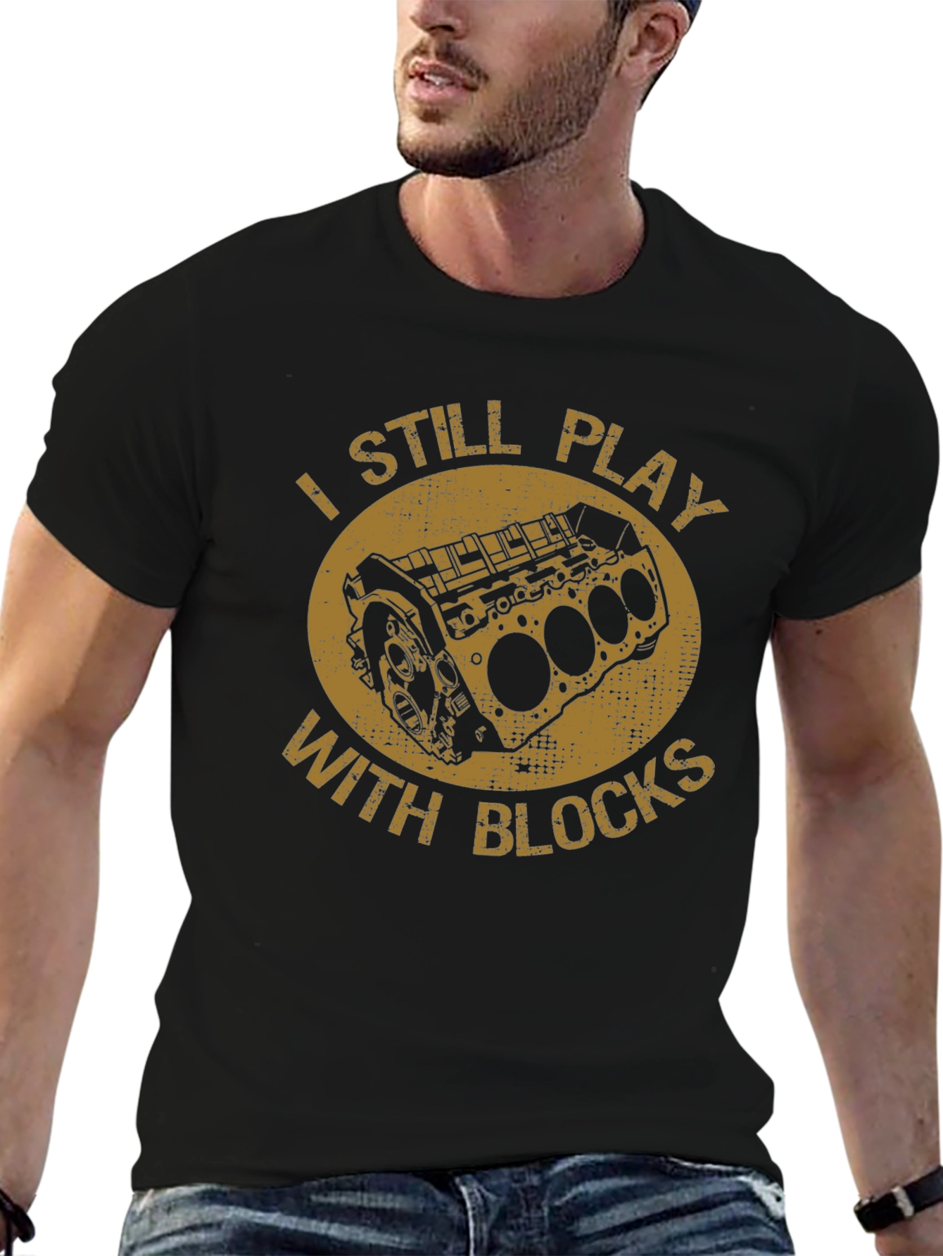 I Still Play With Blocks Black T-Shirt