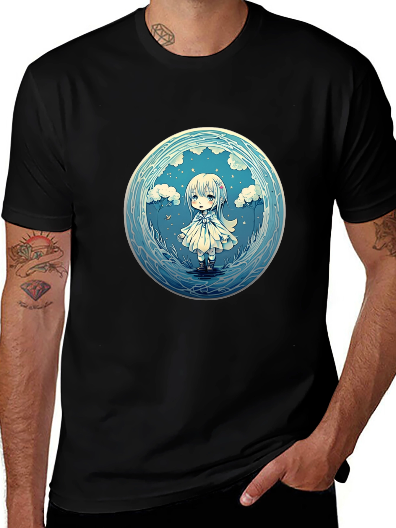 Anime Girl Graphic Tee - Stylish Black Cotton T-Shirt