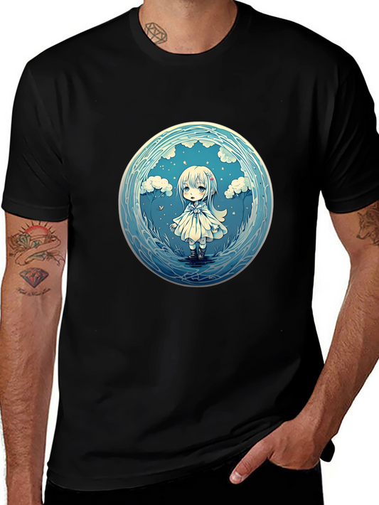 Anime Girl Graphic Tee - Stylish Black Cotton T-Shirt