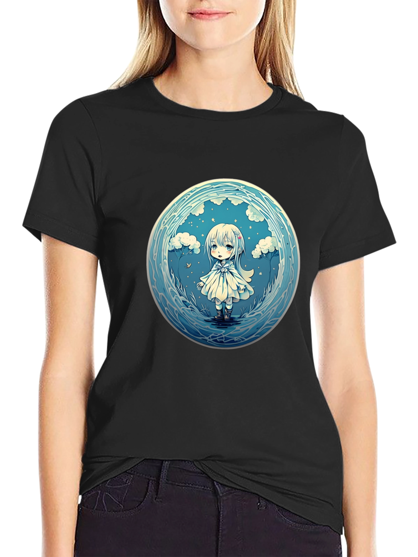 Anime Girl Graphic Tee - Stylish Black Cotton T-Shirt