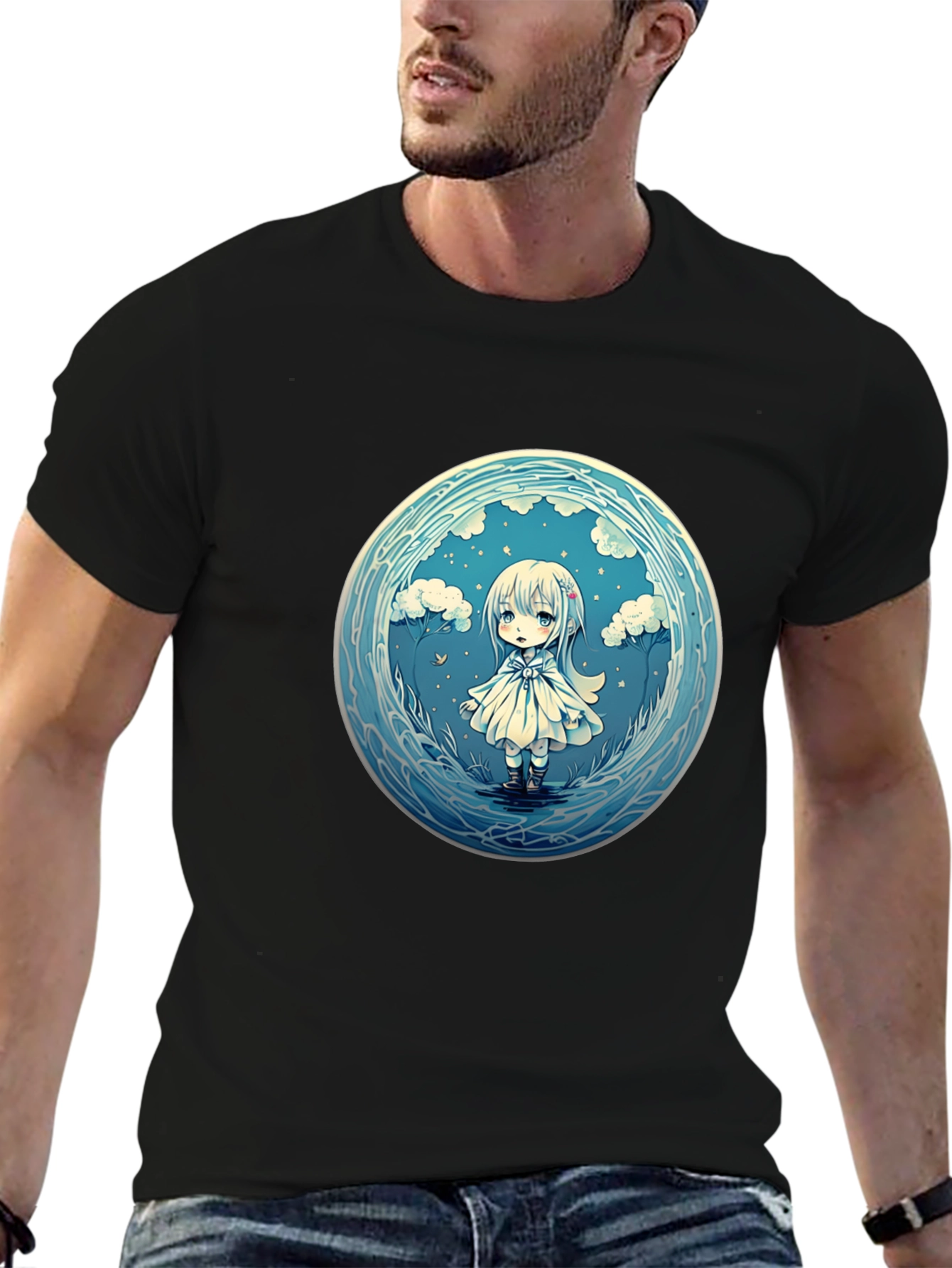 Anime Girl Graphic Tee - Stylish Black Cotton T-Shirt