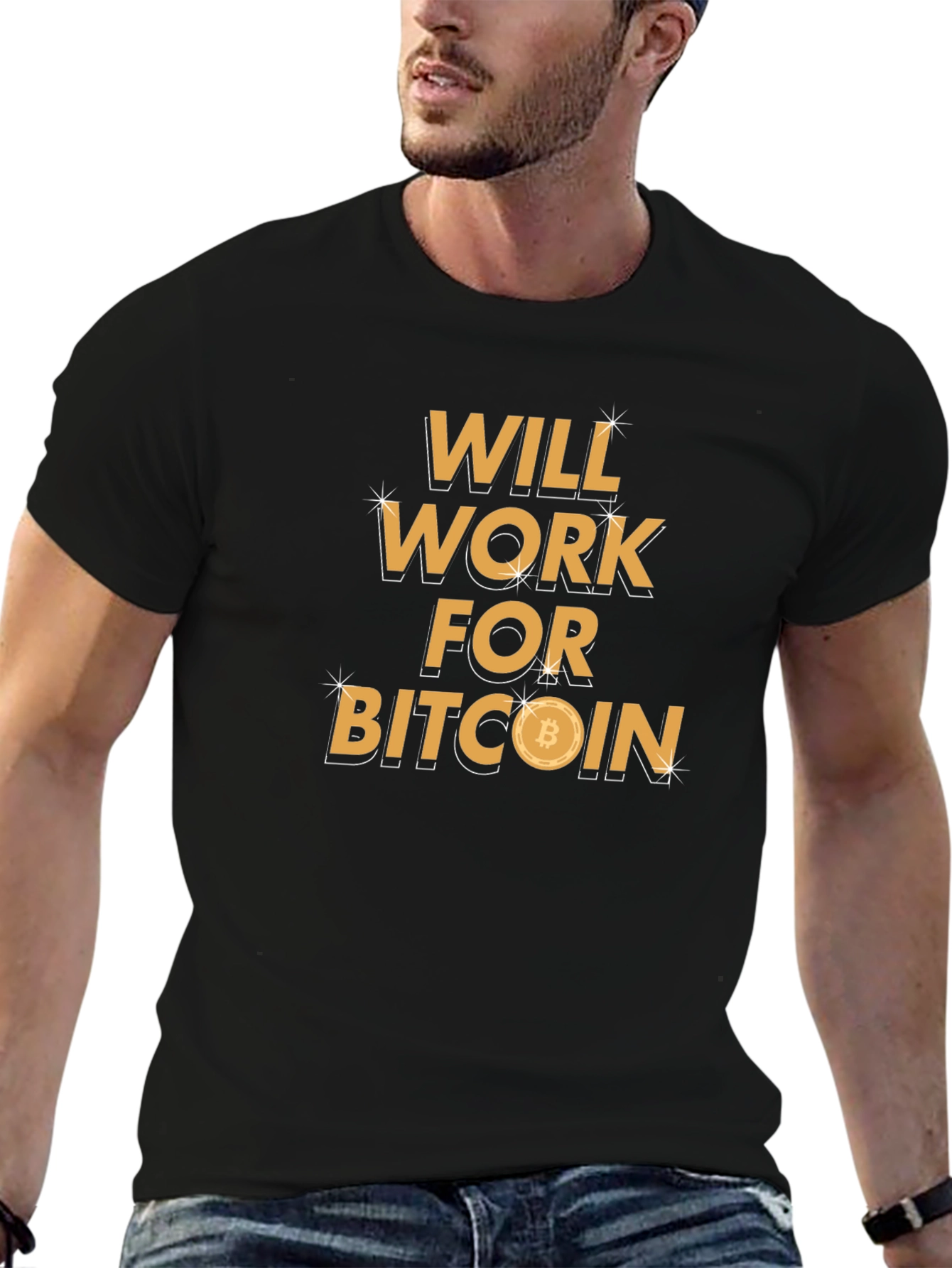 Will Work For Bitcoin Black T-Shirt