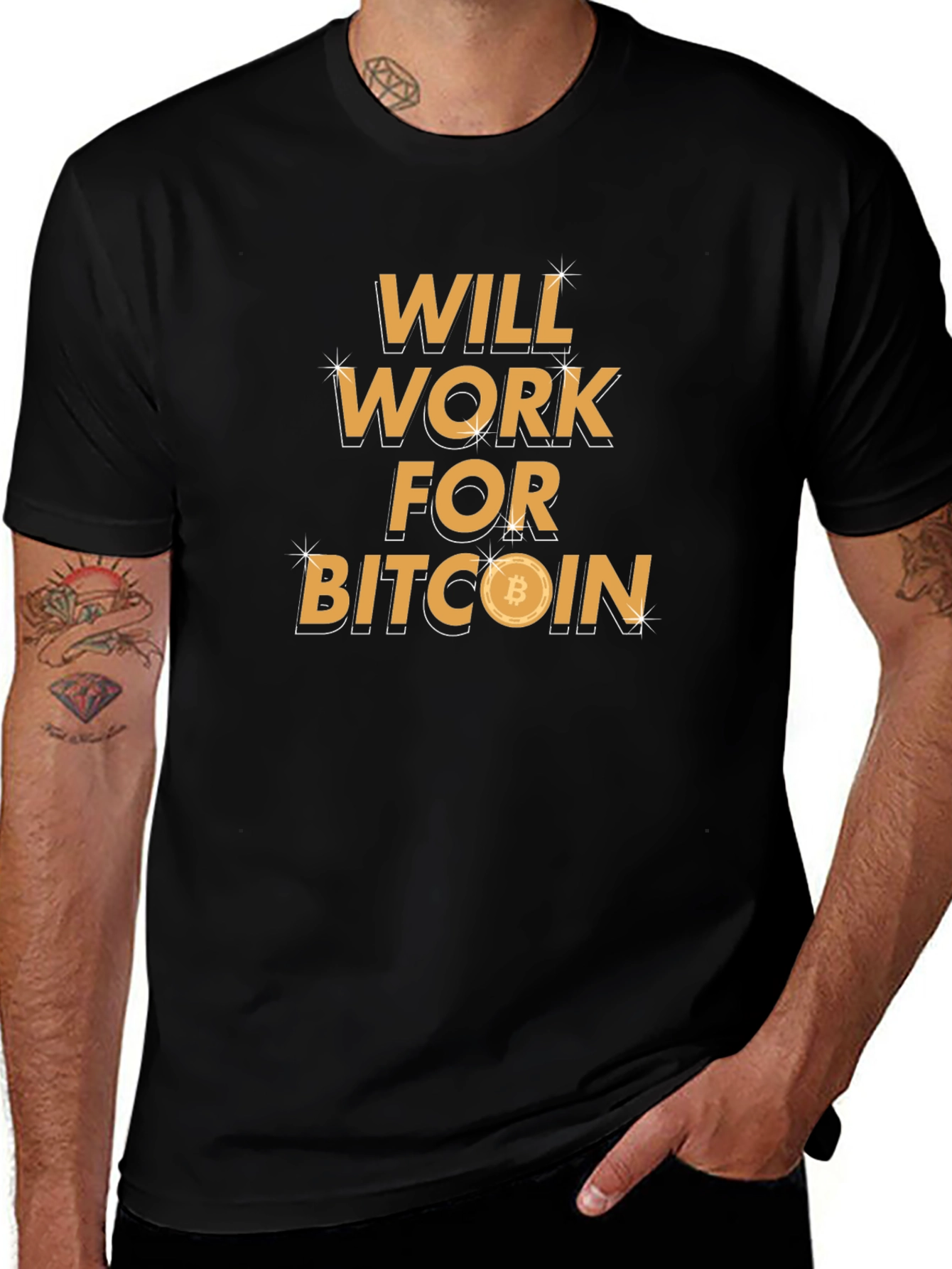 Will Work For Bitcoin Black T-Shirt