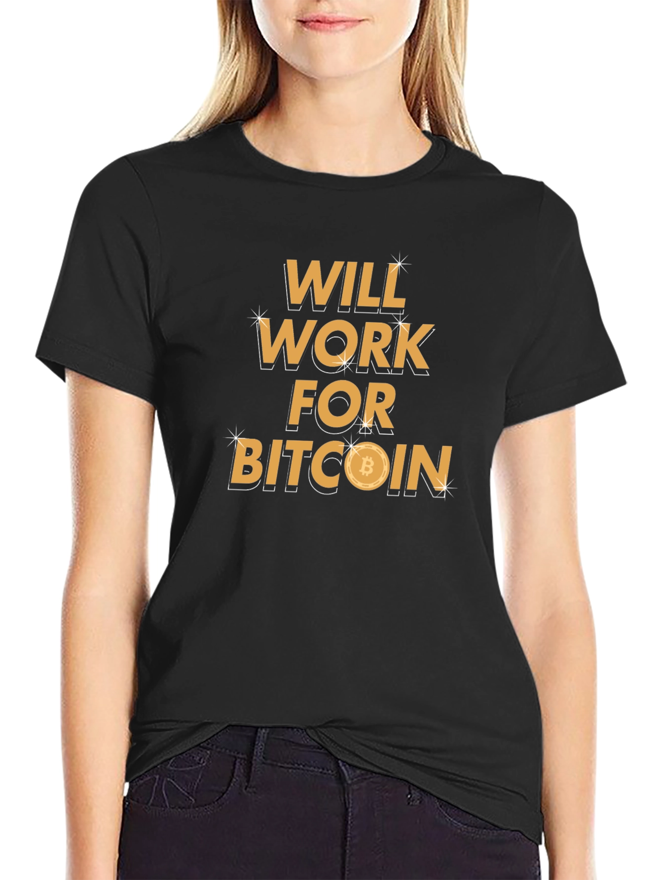 Will Work For Bitcoin Black T-Shirt