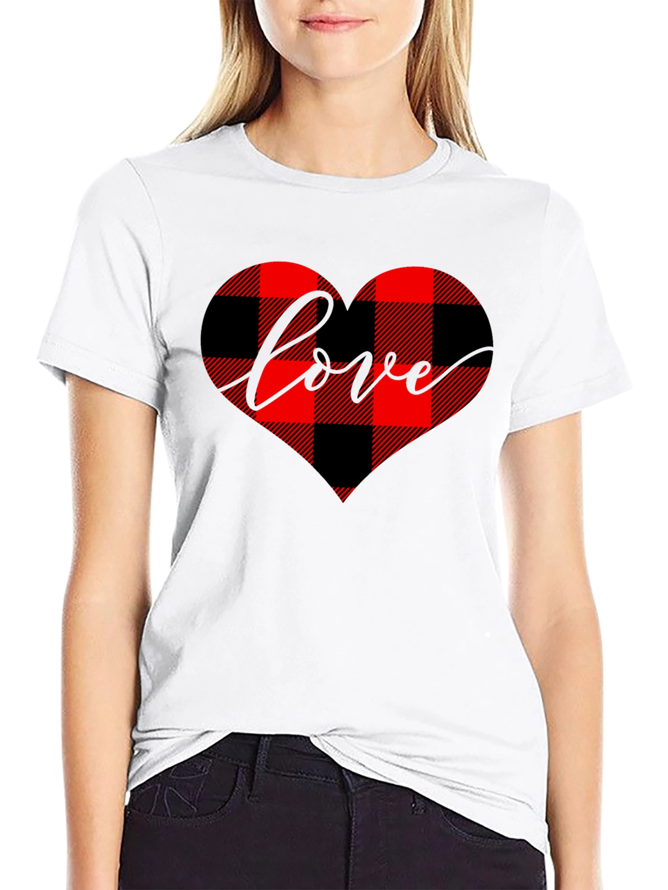 Buffalo Plaid Heart Love Graphic Tee