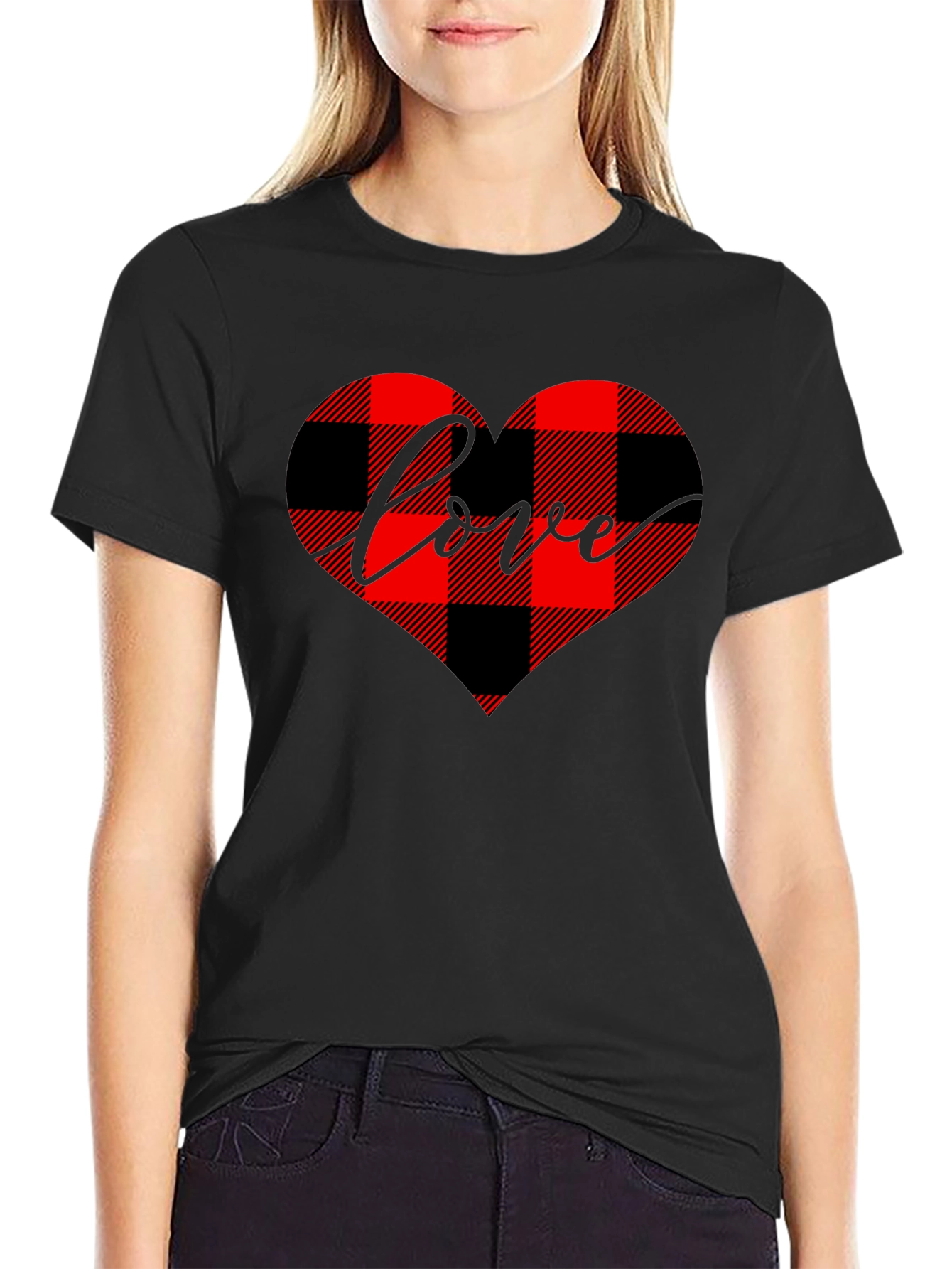 Buffalo Plaid Heart Love Graphic Tee