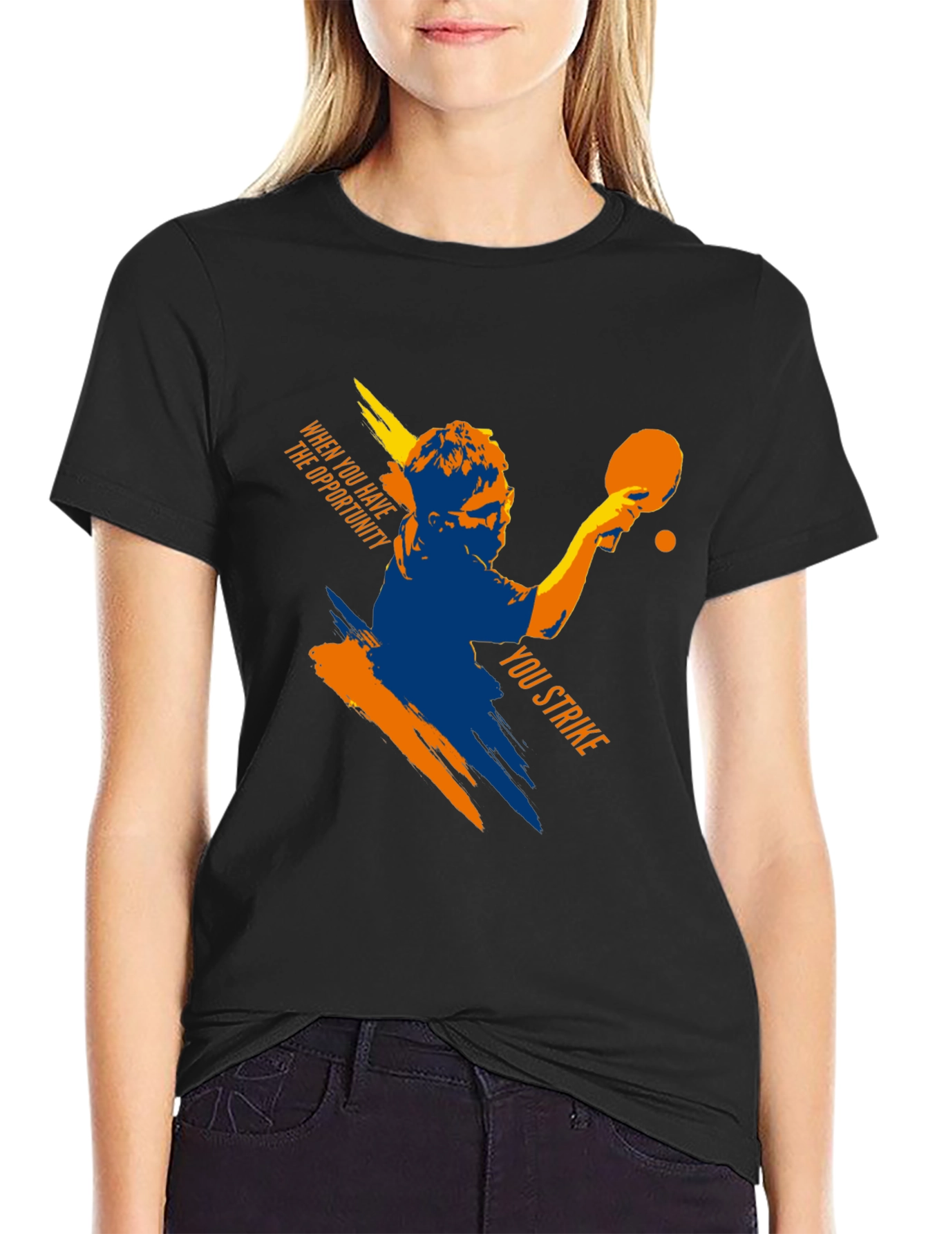 Table Tennis Strike Black Graphic Tee
