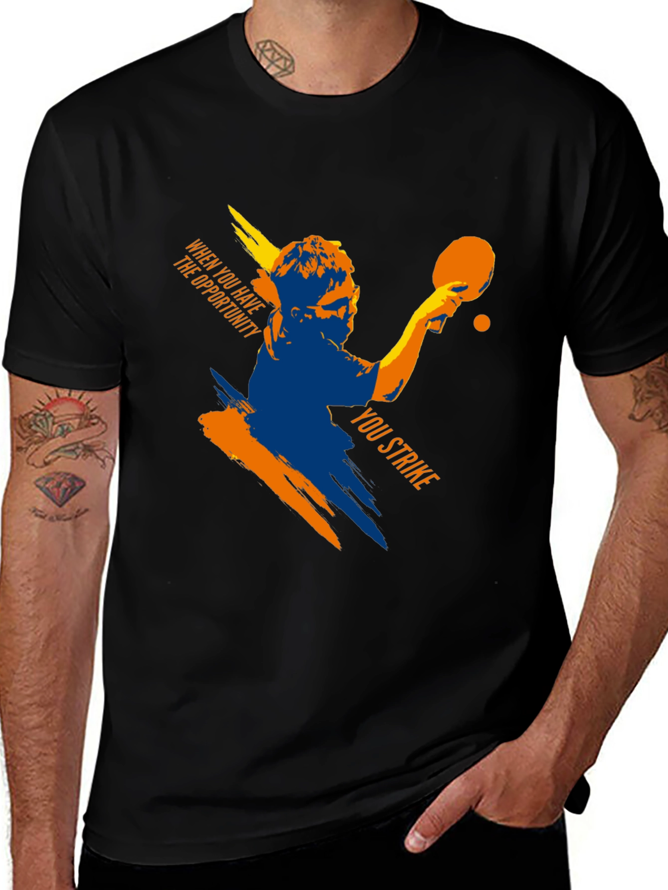 Table Tennis Strike Black Graphic Tee