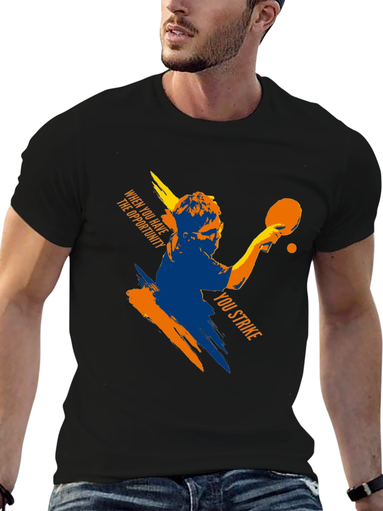 Table Tennis Strike Black Graphic Tee