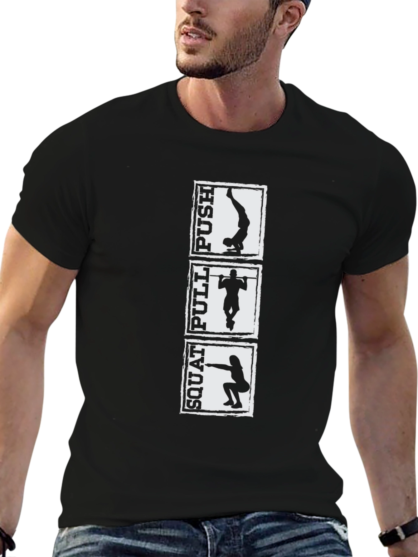Workout T-Shirt: Squat Pull Push - Black
