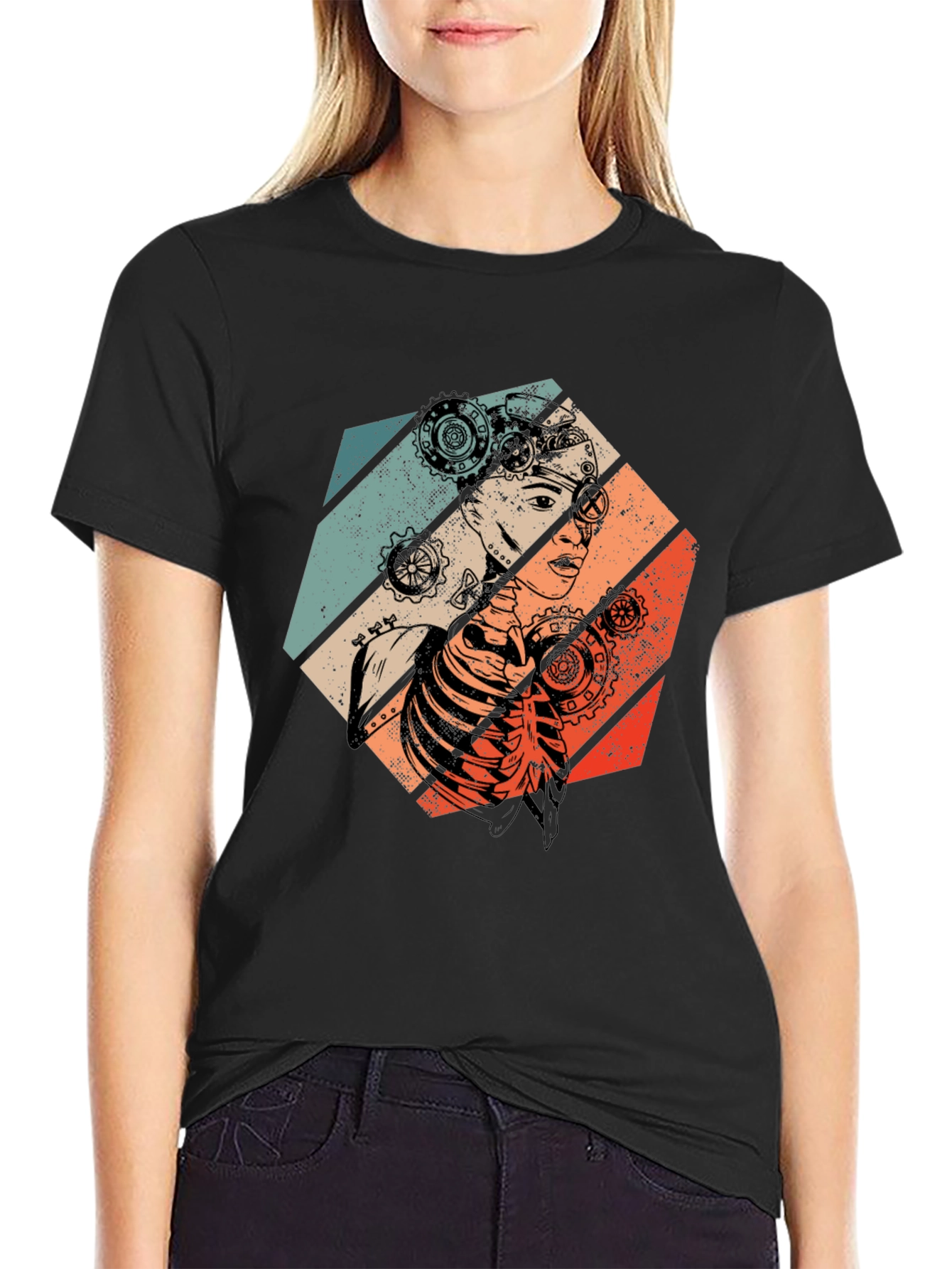 Steampunk Woman Graphic Tee - Retro Style