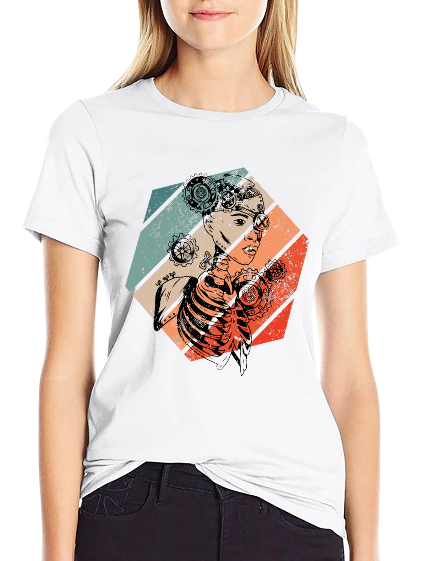 Steampunk Woman Graphic Tee - Retro Style