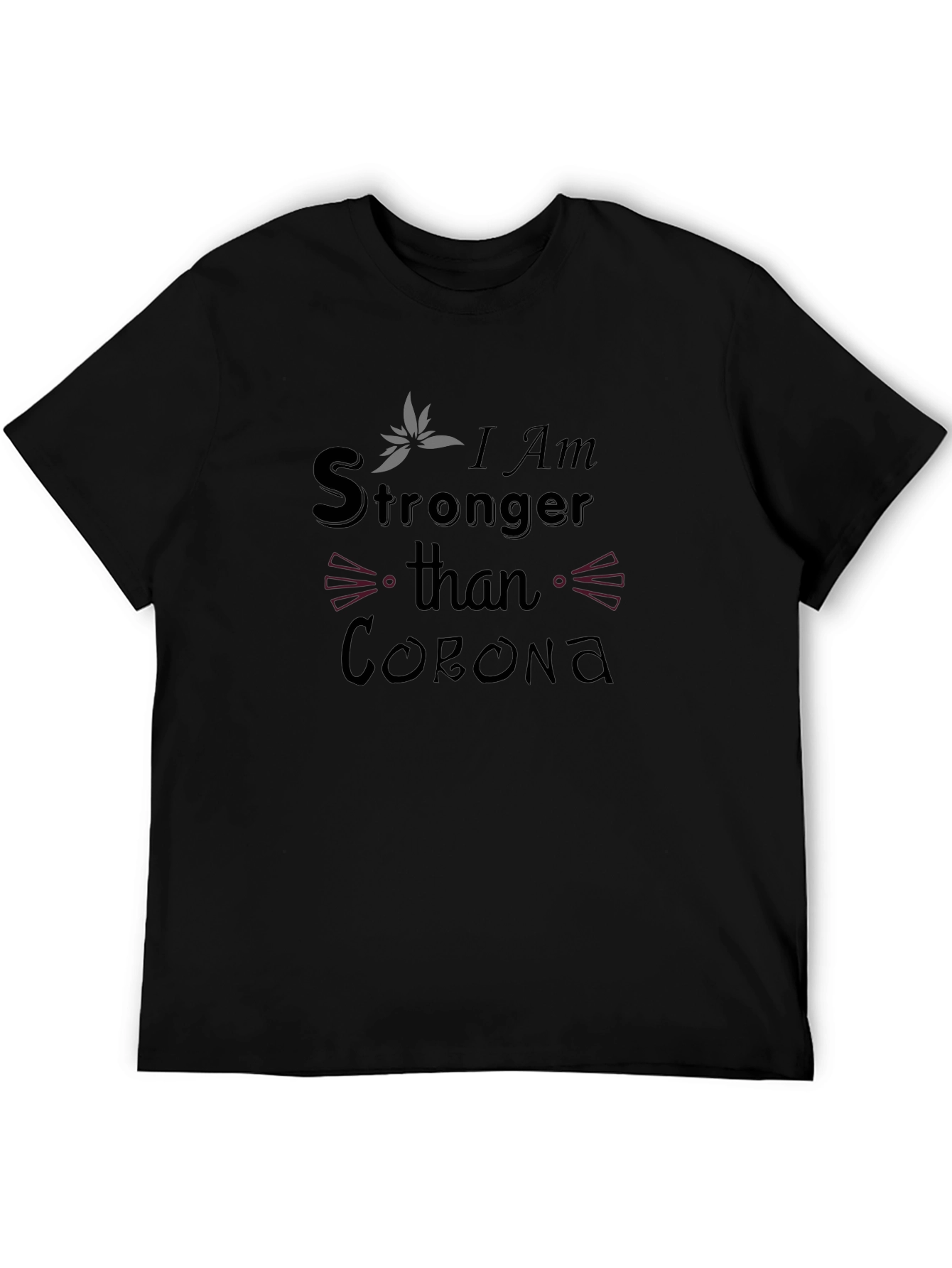 Stronger Than Corona Black Graphic T-Shirt