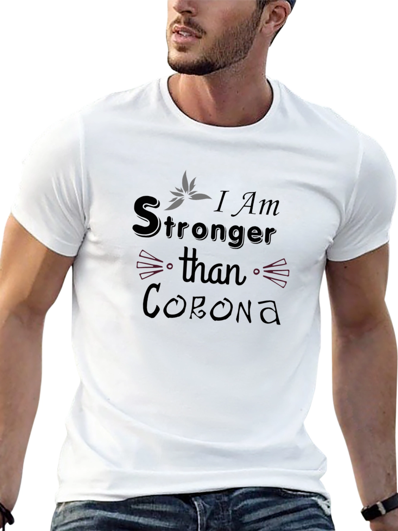 Stronger Than Corona Black Graphic T-Shirt