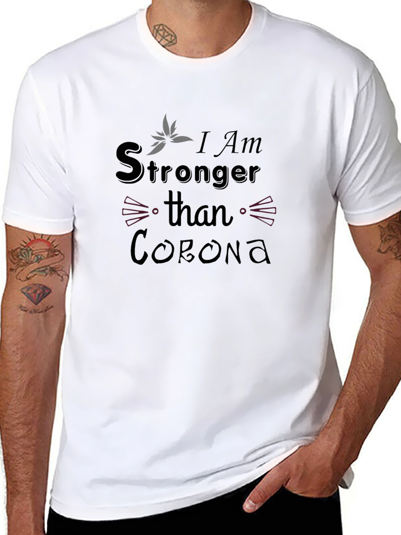 Stronger Than Corona Black Graphic T-Shirt