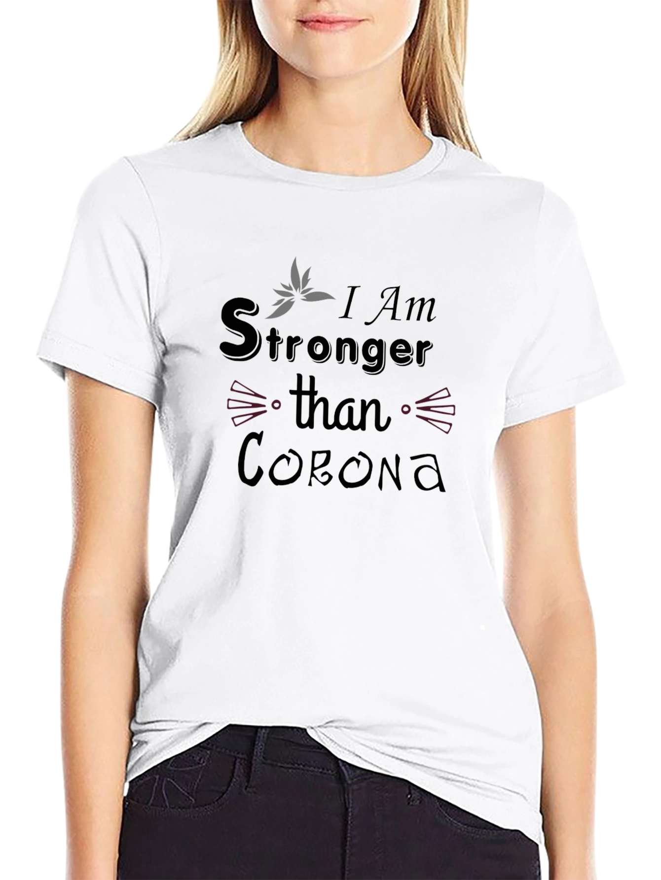 Stronger Than Corona Black Graphic T-Shirt