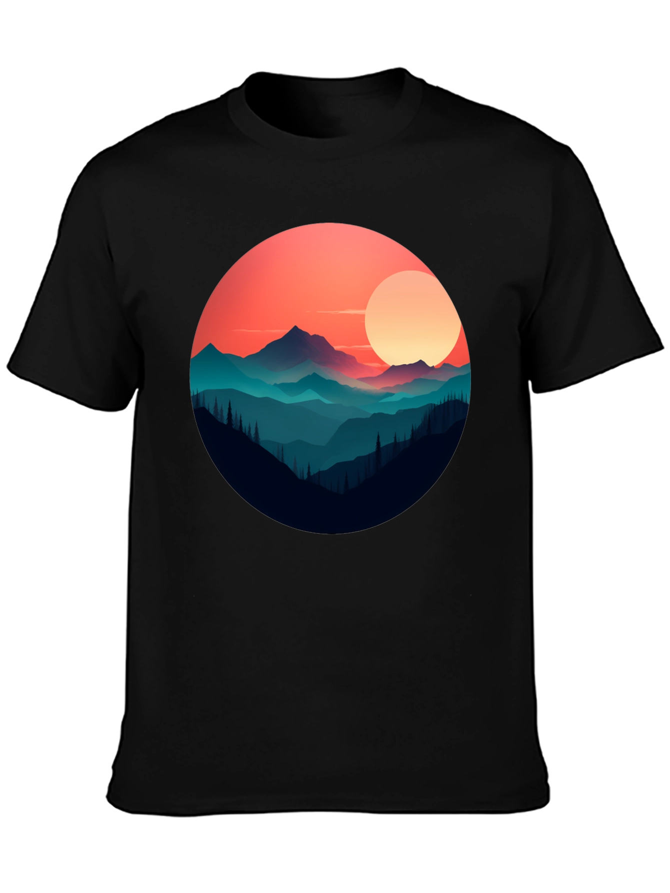 Mountain Sunset Graphic Tee - Stylish Black T-Shirt
