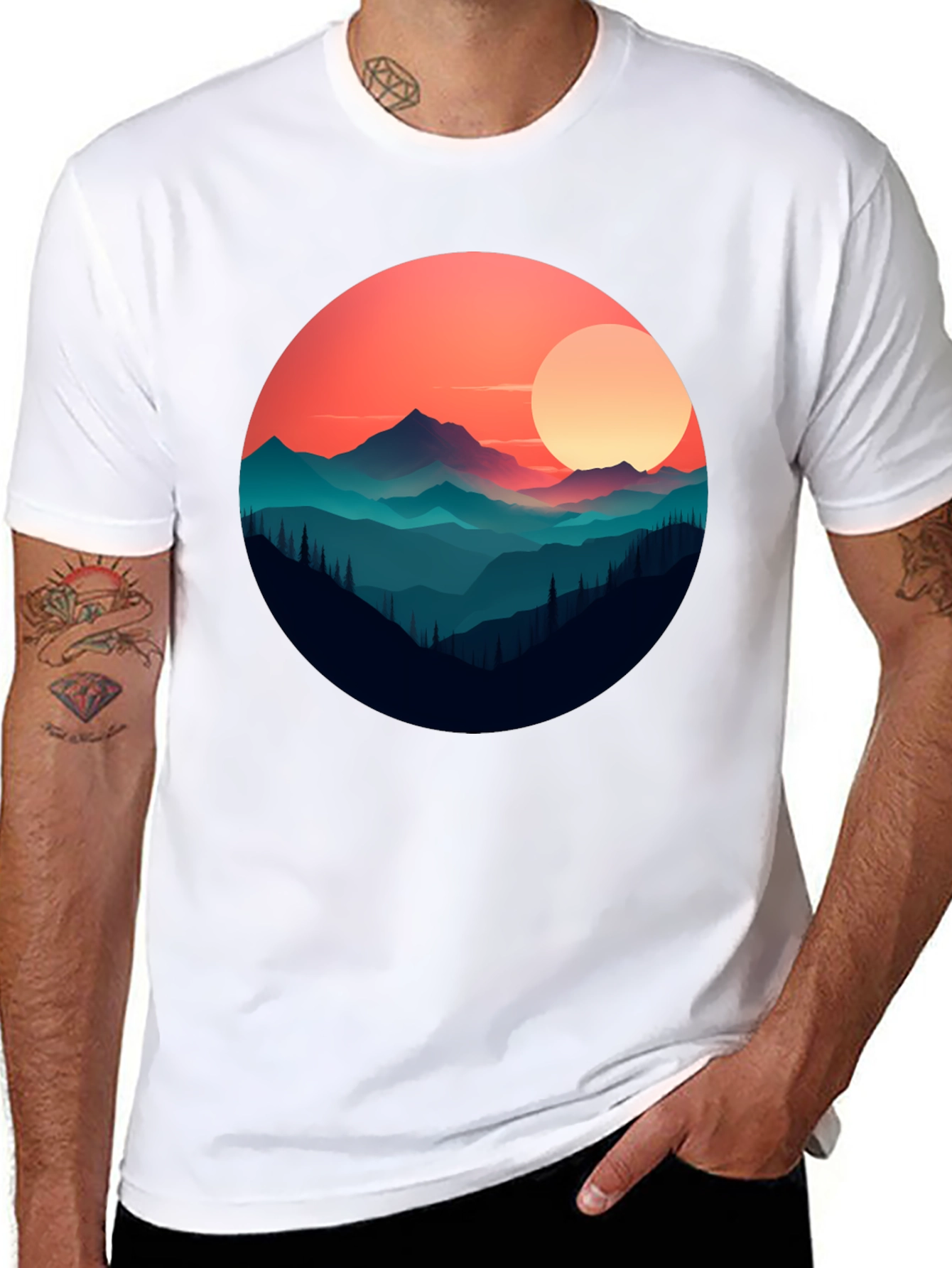 Mountain Sunset Graphic Tee - Stylish Black T-Shirt