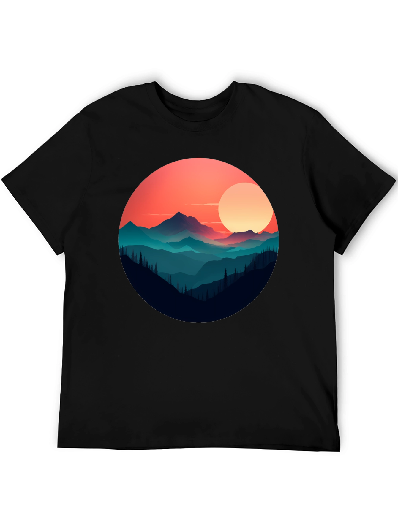 Mountain Sunset Graphic Tee - Stylish Black T-Shirt