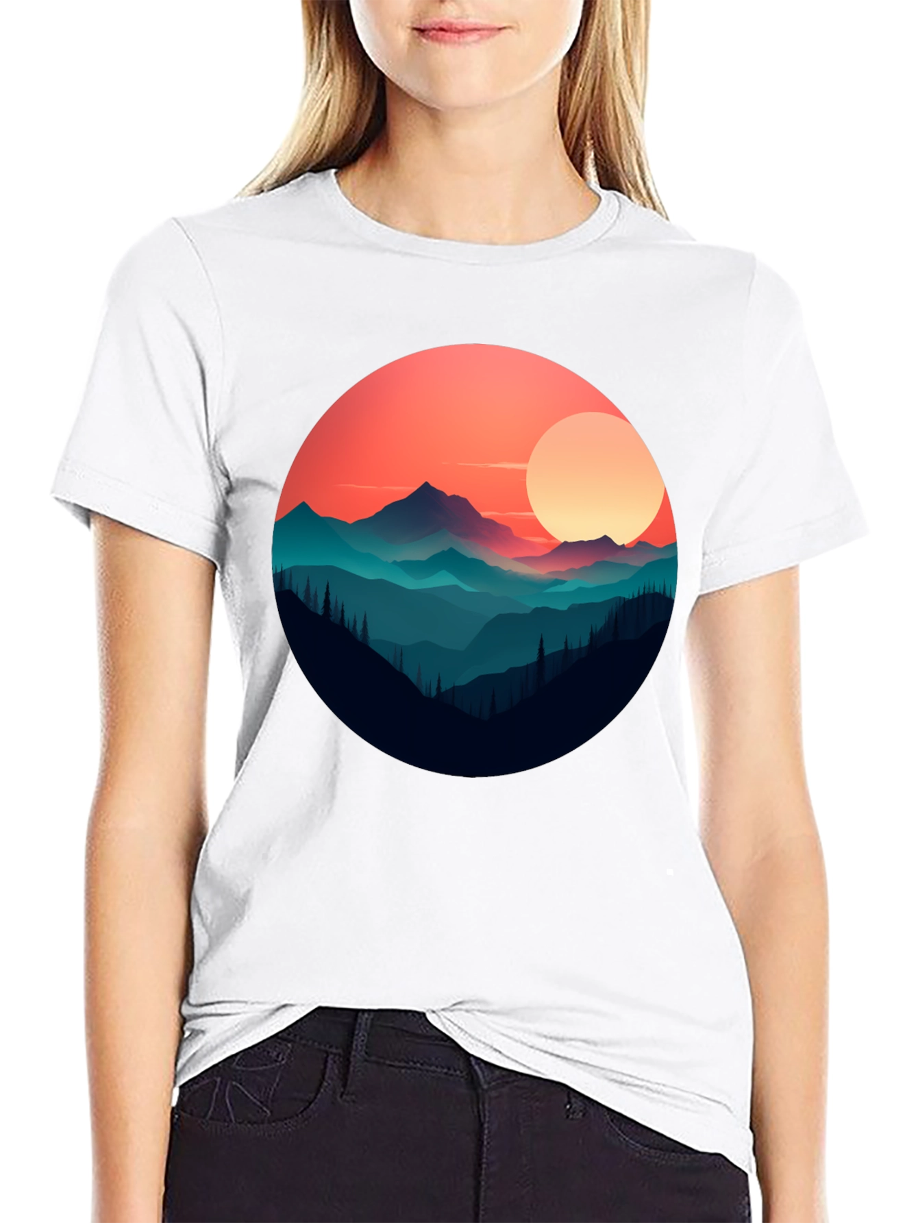 Mountain Sunset Graphic Tee - Stylish Black T-Shirt