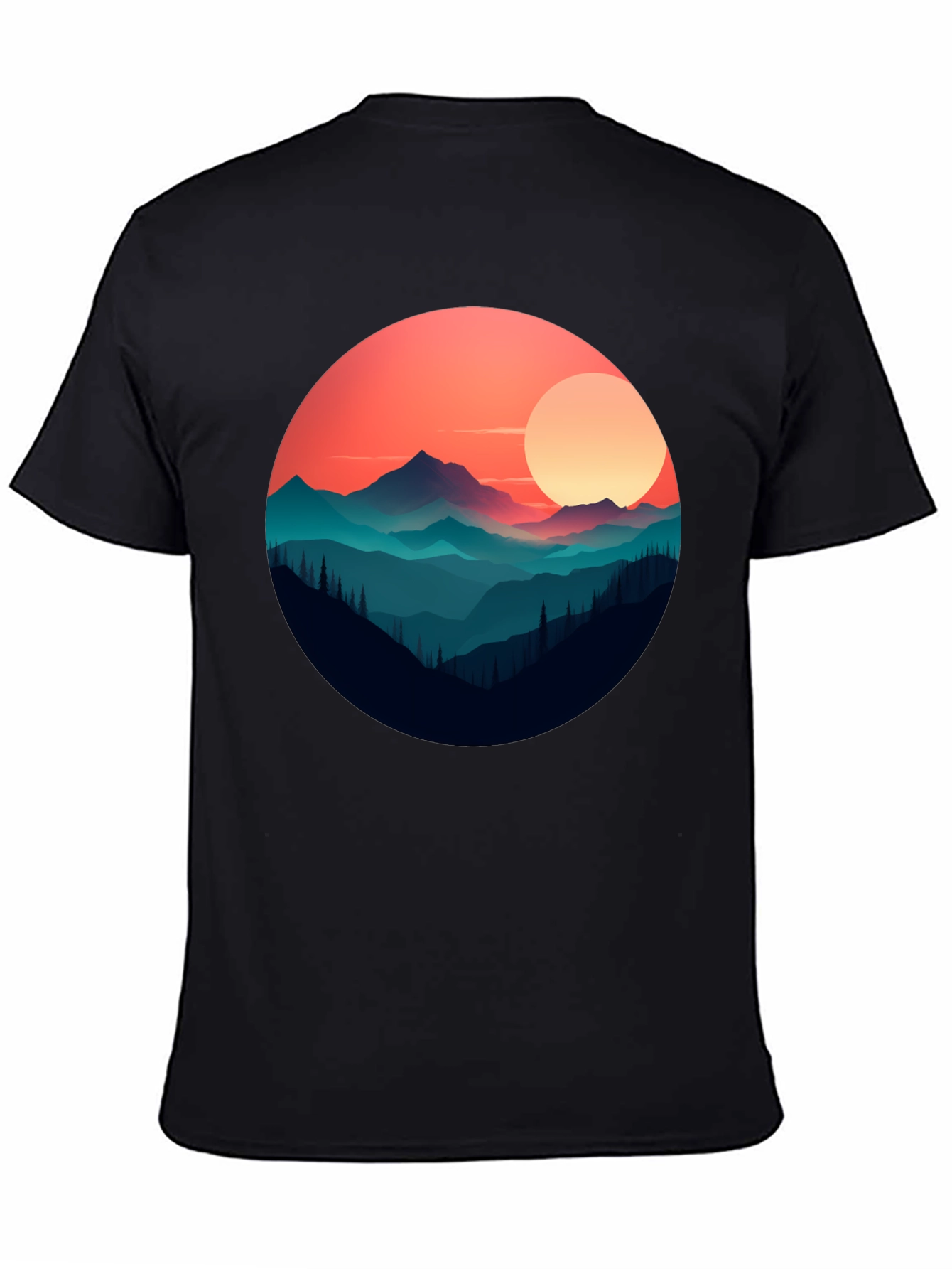 Mountain Sunset Graphic Tee - Stylish Black T-Shirt