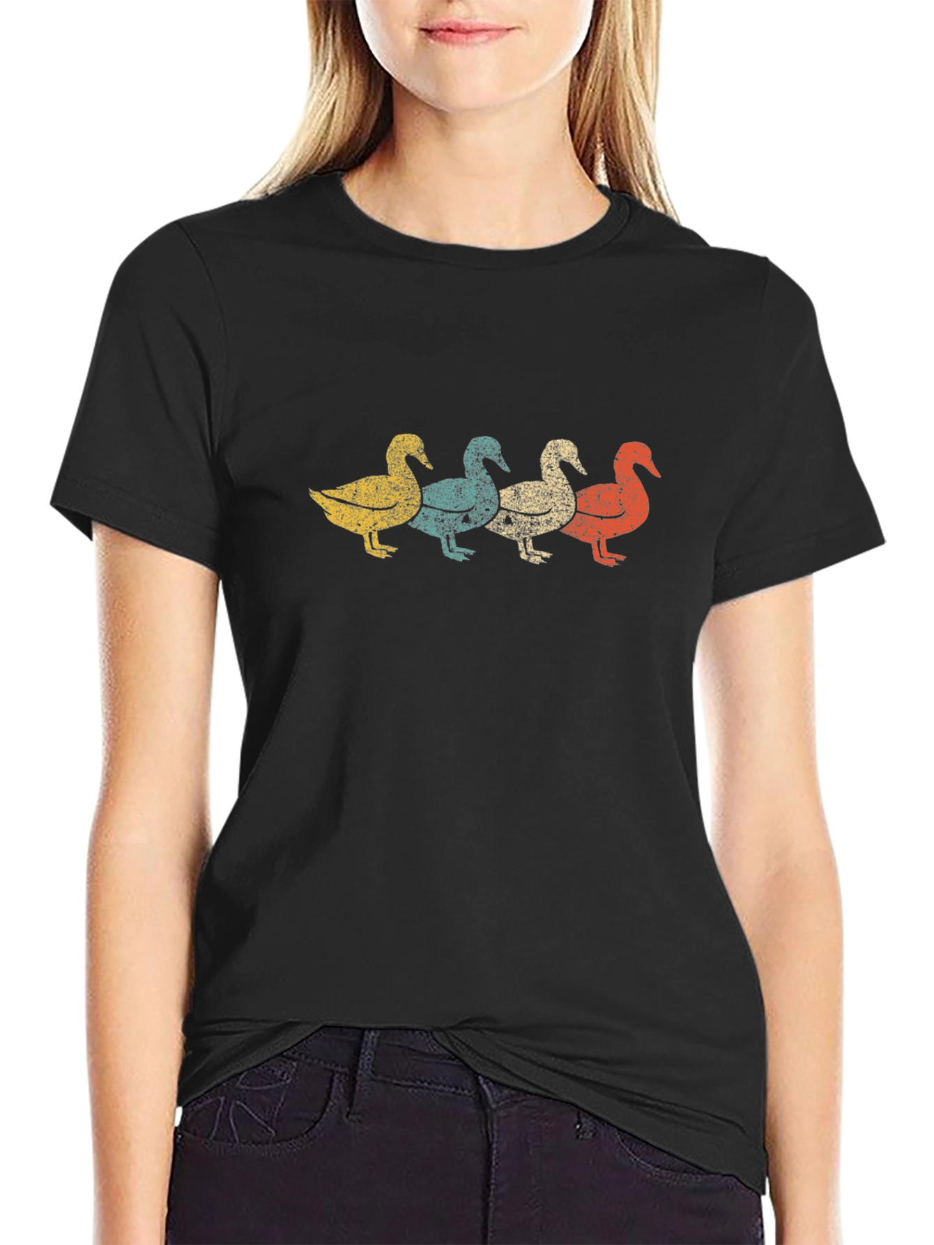 Retro Duck Row Graphic Tee - Classic Black T-Shirt