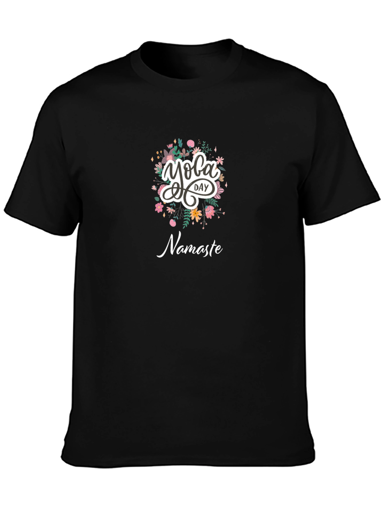 Yoga Day Namaste Graphic Tee - Black