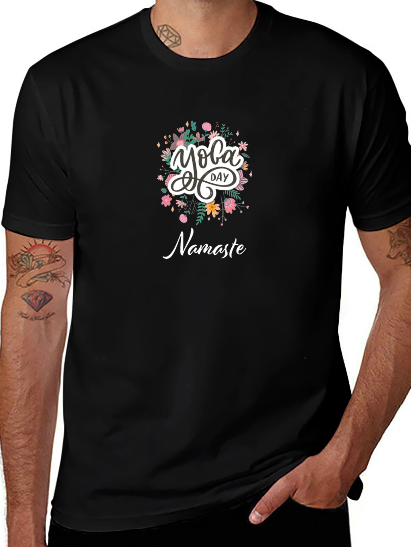 Yoga Day Namaste Graphic Tee - Black