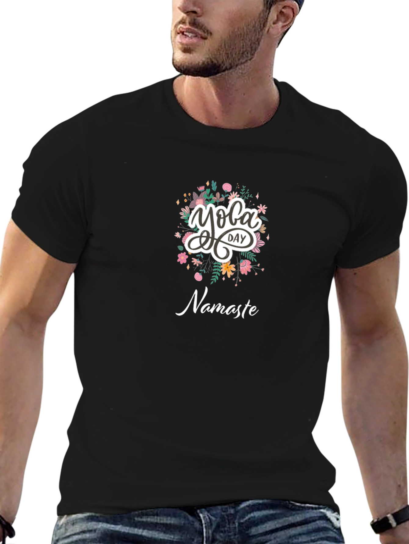 Yoga Day Namaste Graphic Tee - Black