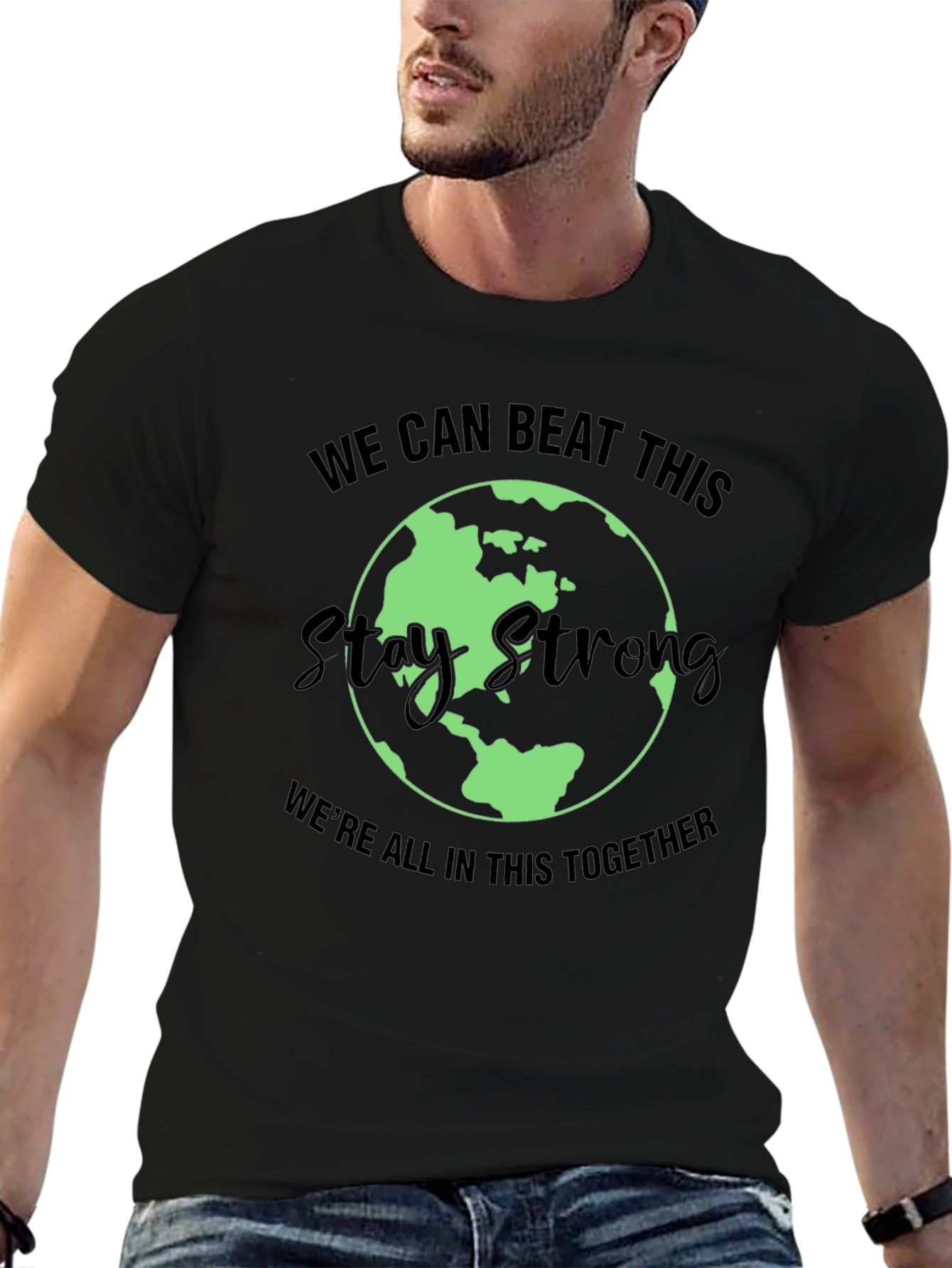 Stay Strong Earth Graphic Tee - Unisex Black T-Shirt