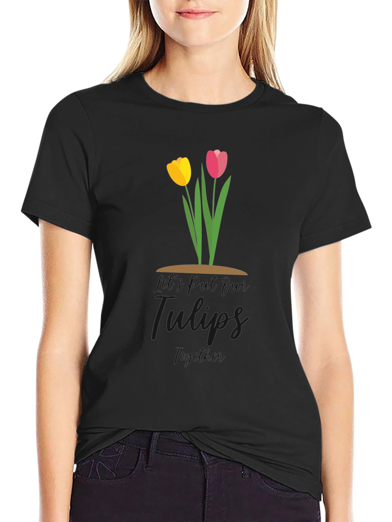 Tulips Together Black T-Shirt