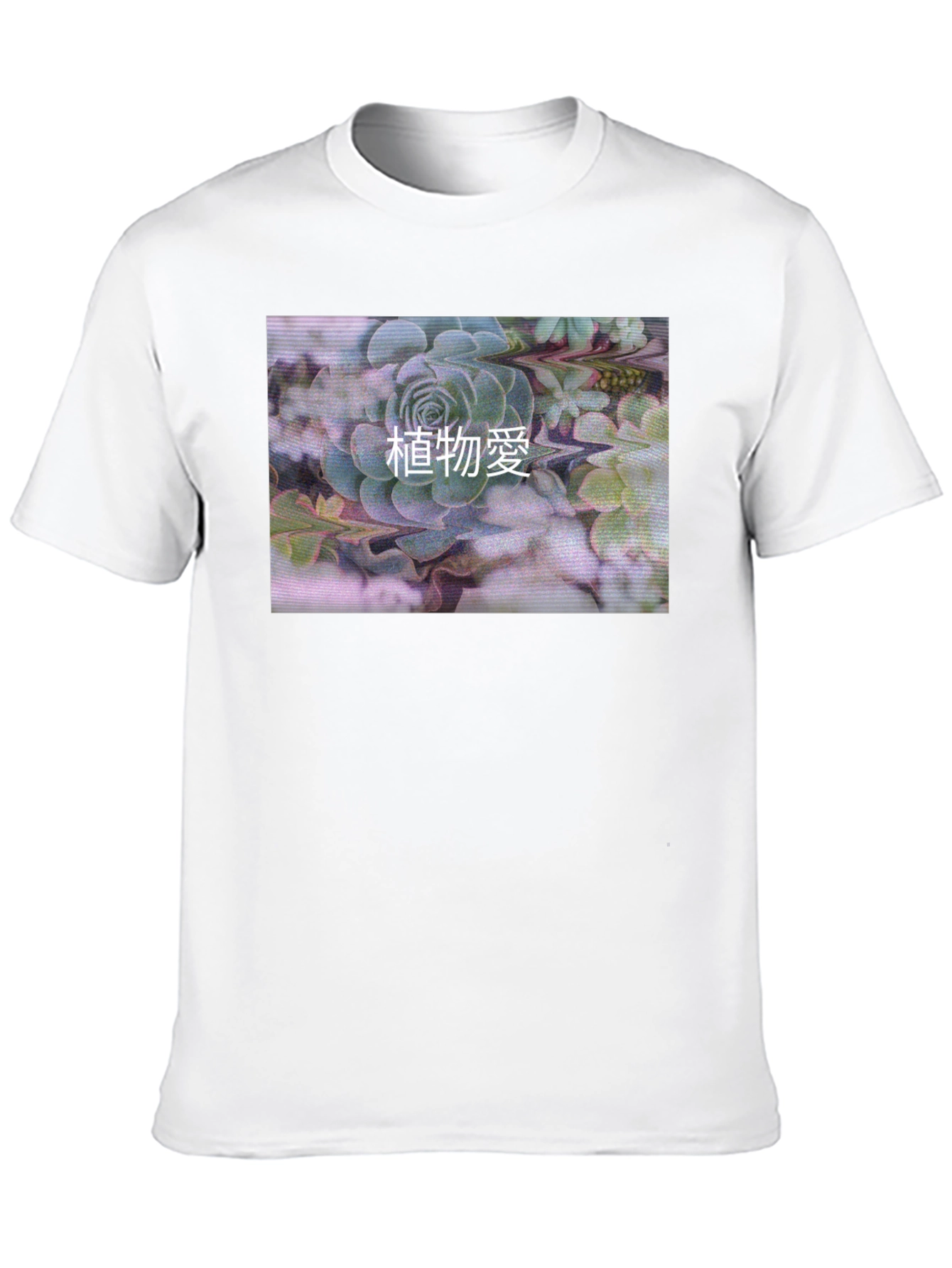 Black T-Shirt with Succulent Graphic Print