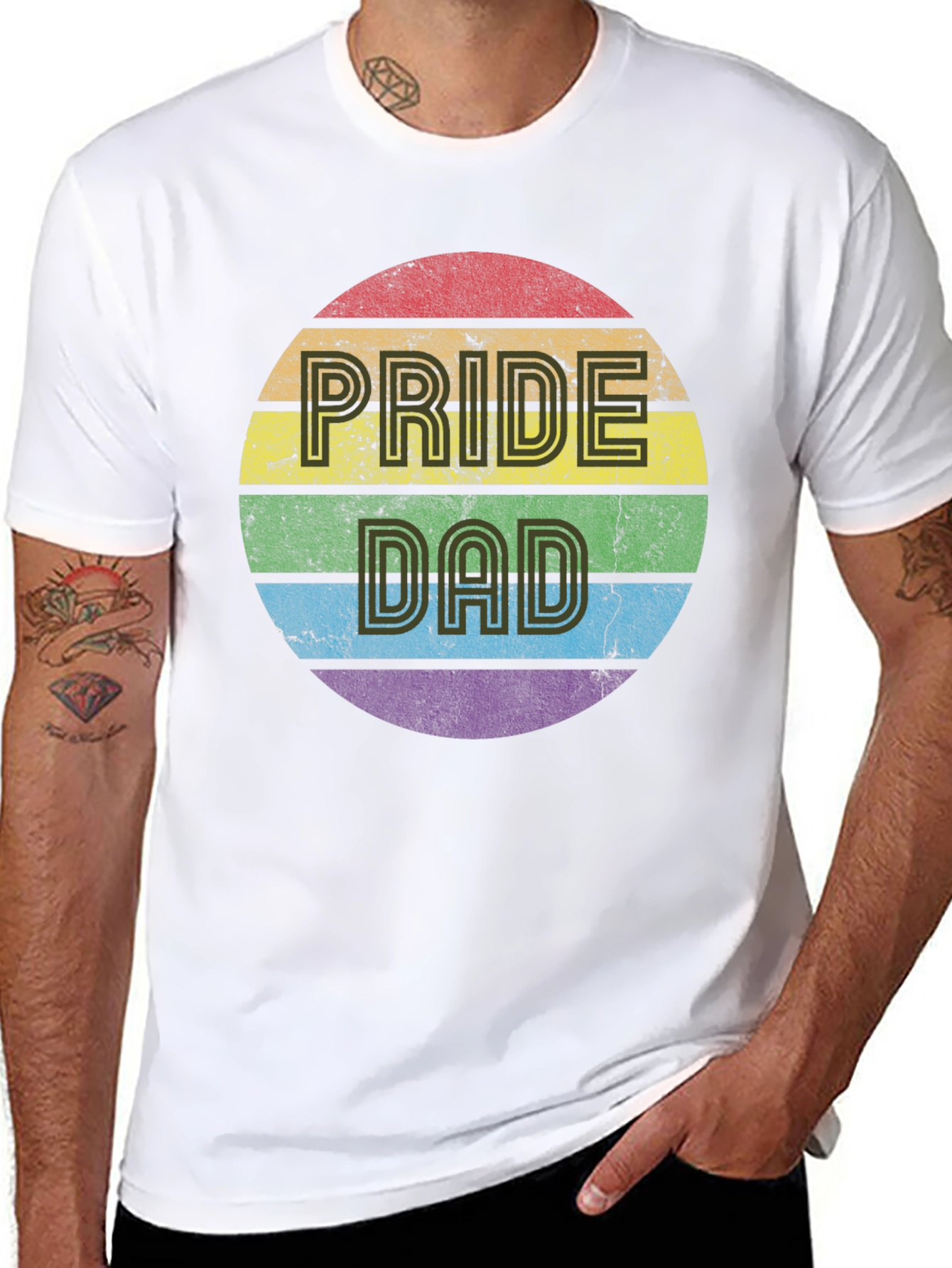 Pride Dad Rainbow Graphic Tee - Black