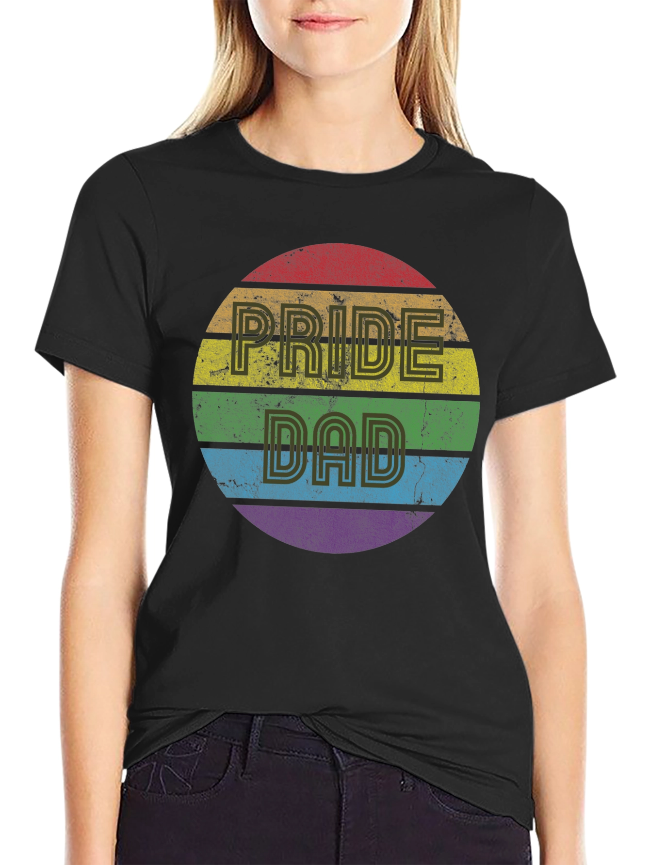 Pride Dad Rainbow Graphic Tee - Black