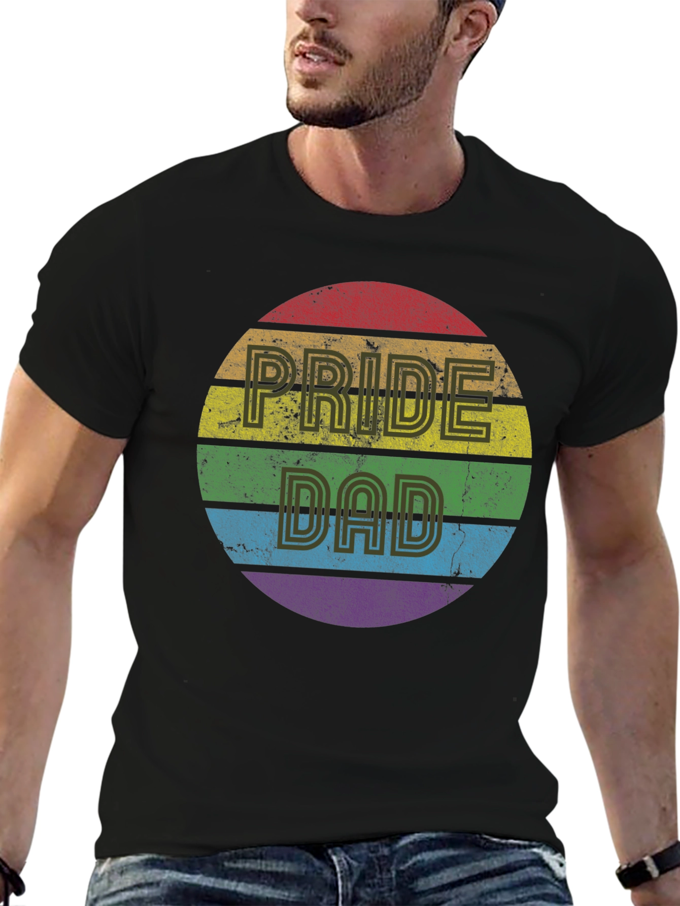 Pride Dad Rainbow Graphic Tee - Black