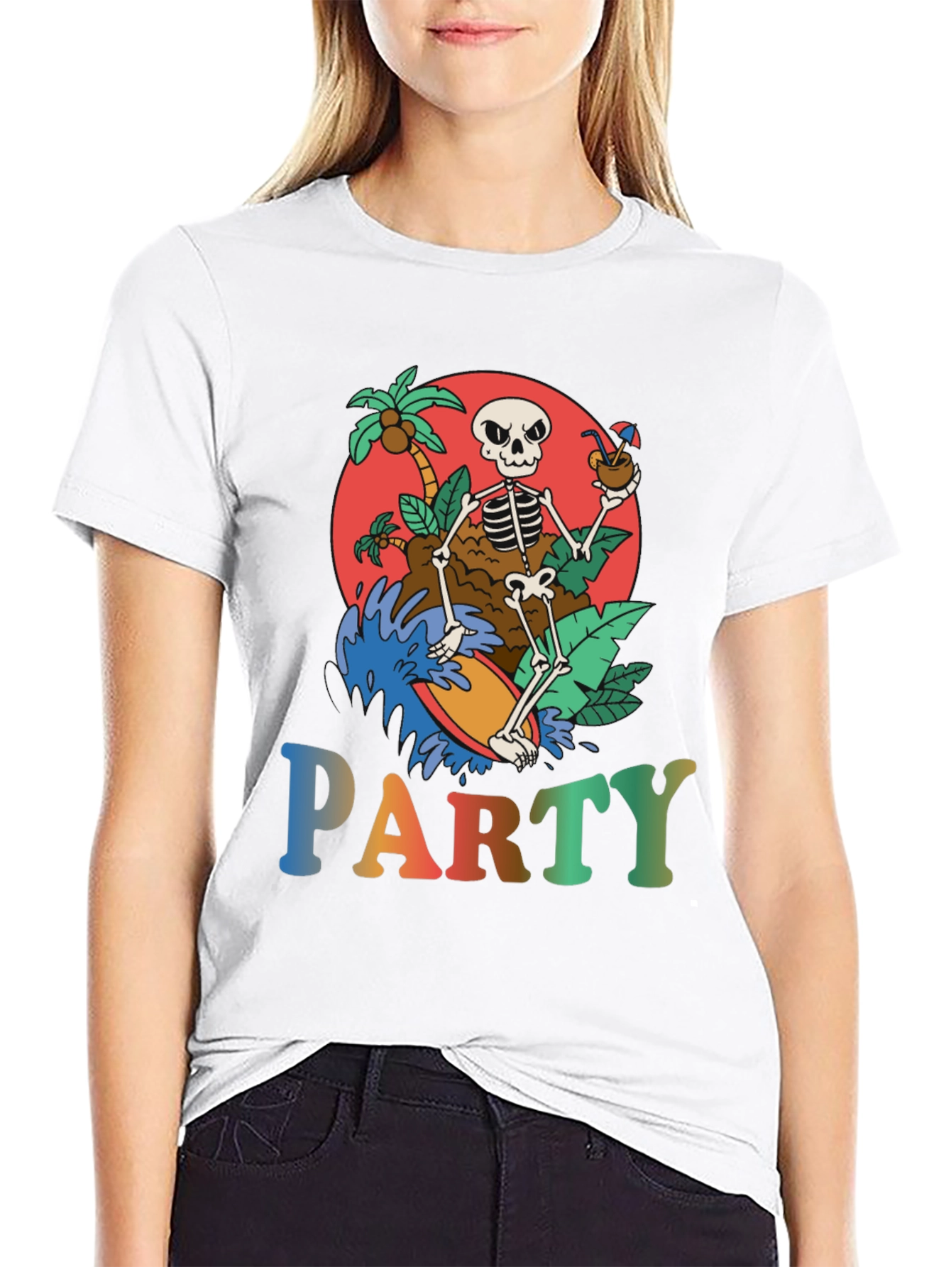Skeleton Surfing Party T-Shirt - Tropical Vibes