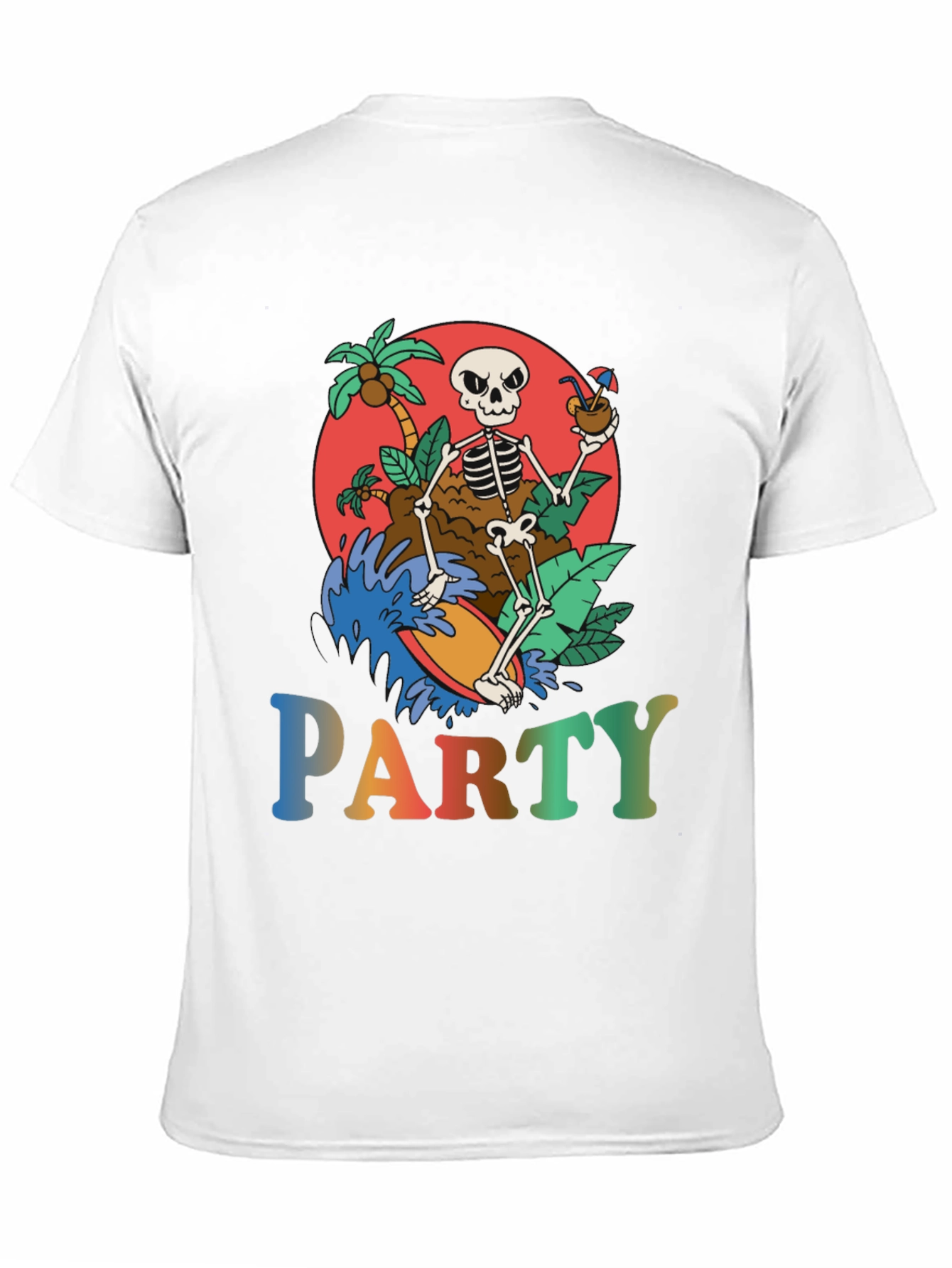 Skeleton Surfing Party T-Shirt - Tropical Vibes