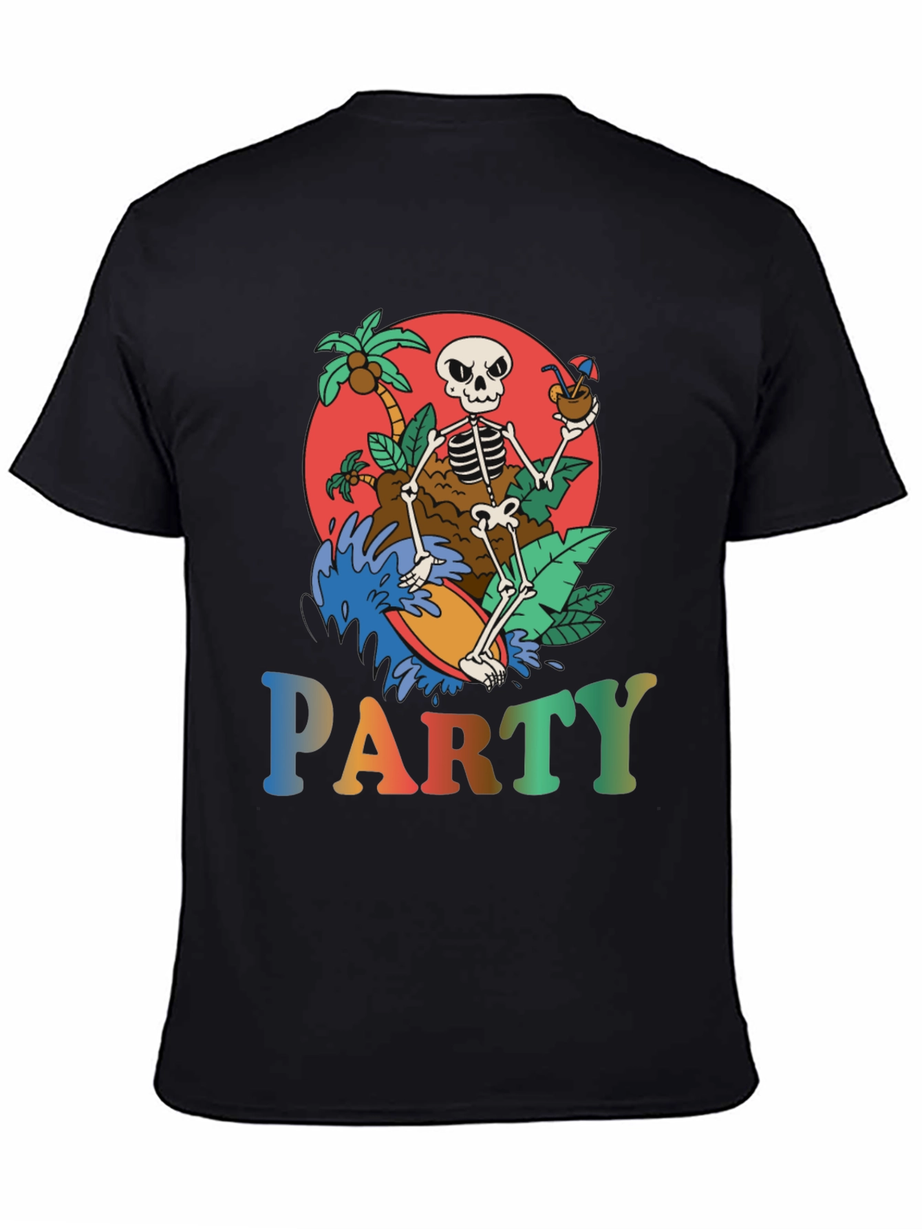 Skeleton Surfing Party T-Shirt - Tropical Vibes