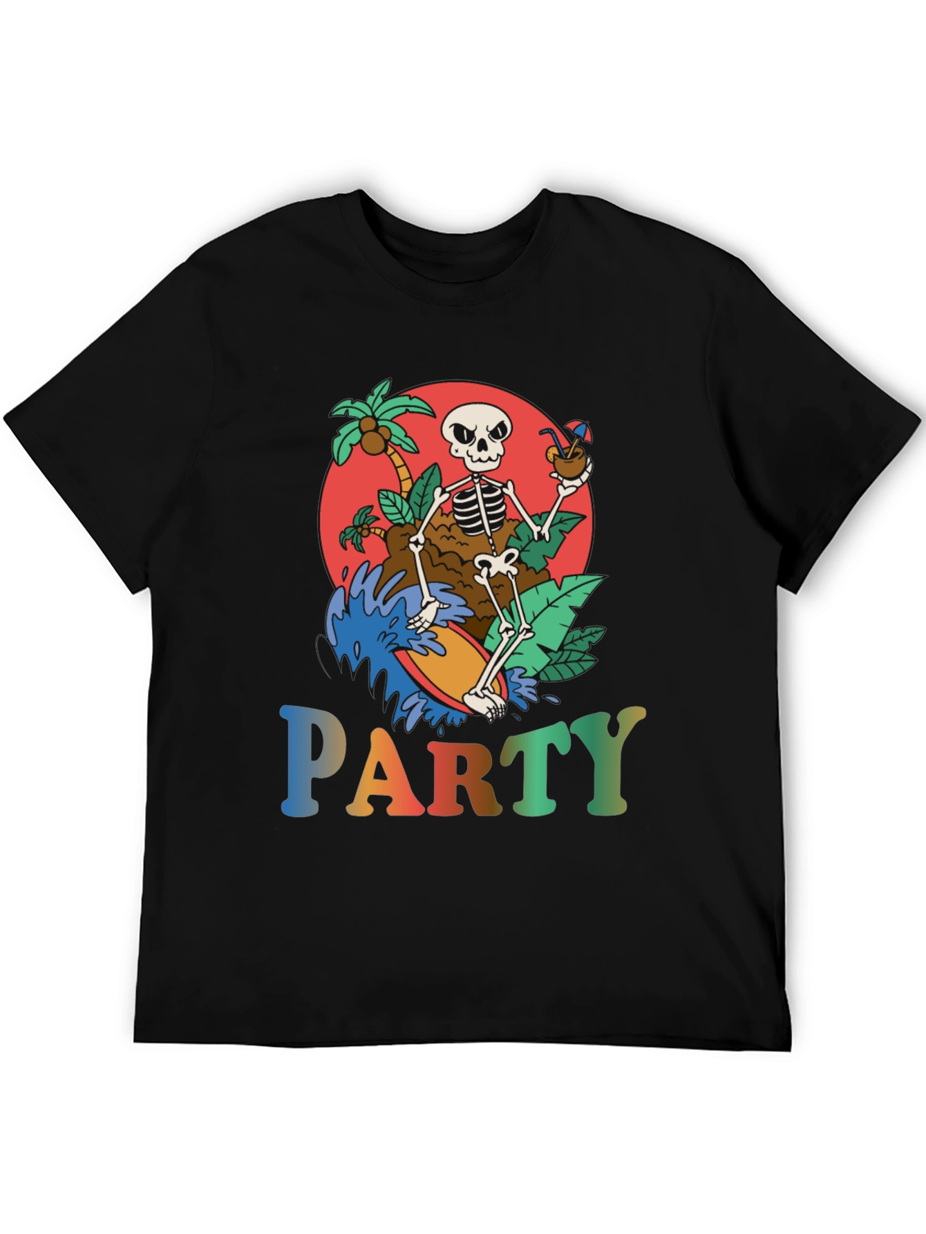 Skeleton Surfing Party T-Shirt - Tropical Vibes