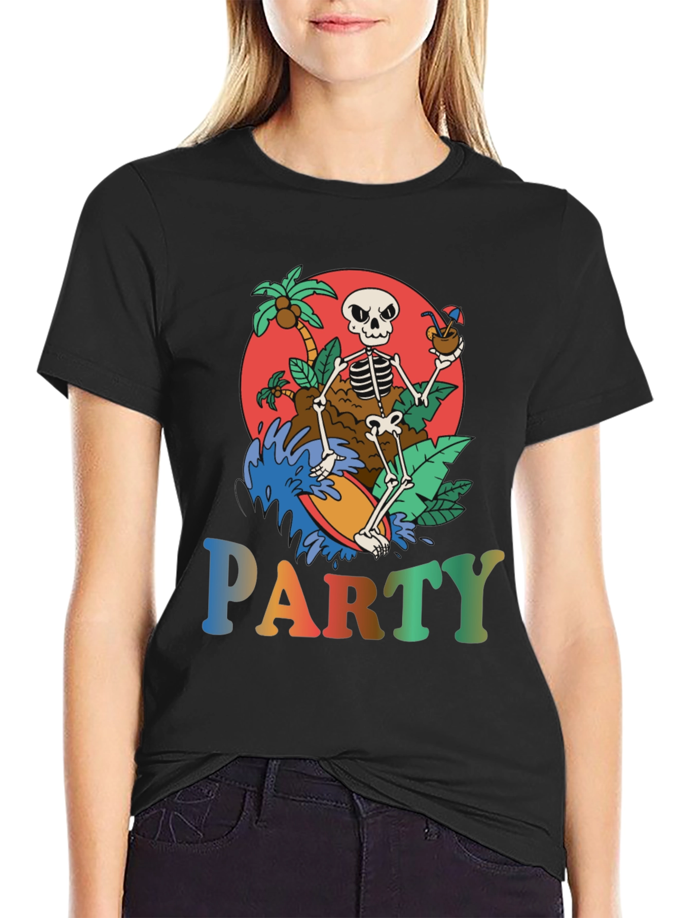 Skeleton Surfing Party T-Shirt - Tropical Vibes