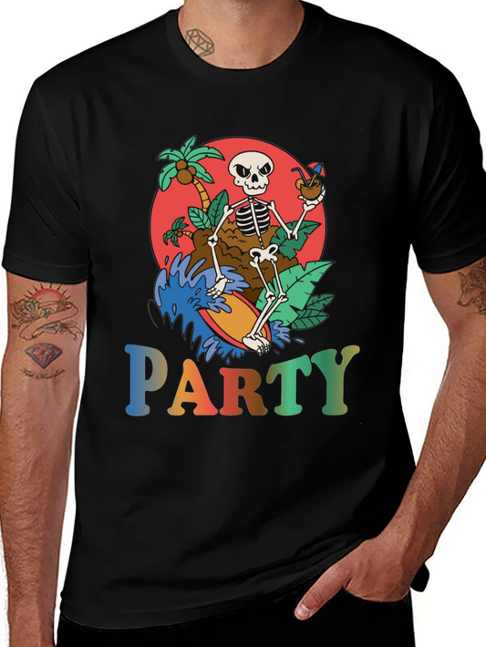 Skeleton Surfing Party T-Shirt - Tropical Vibes