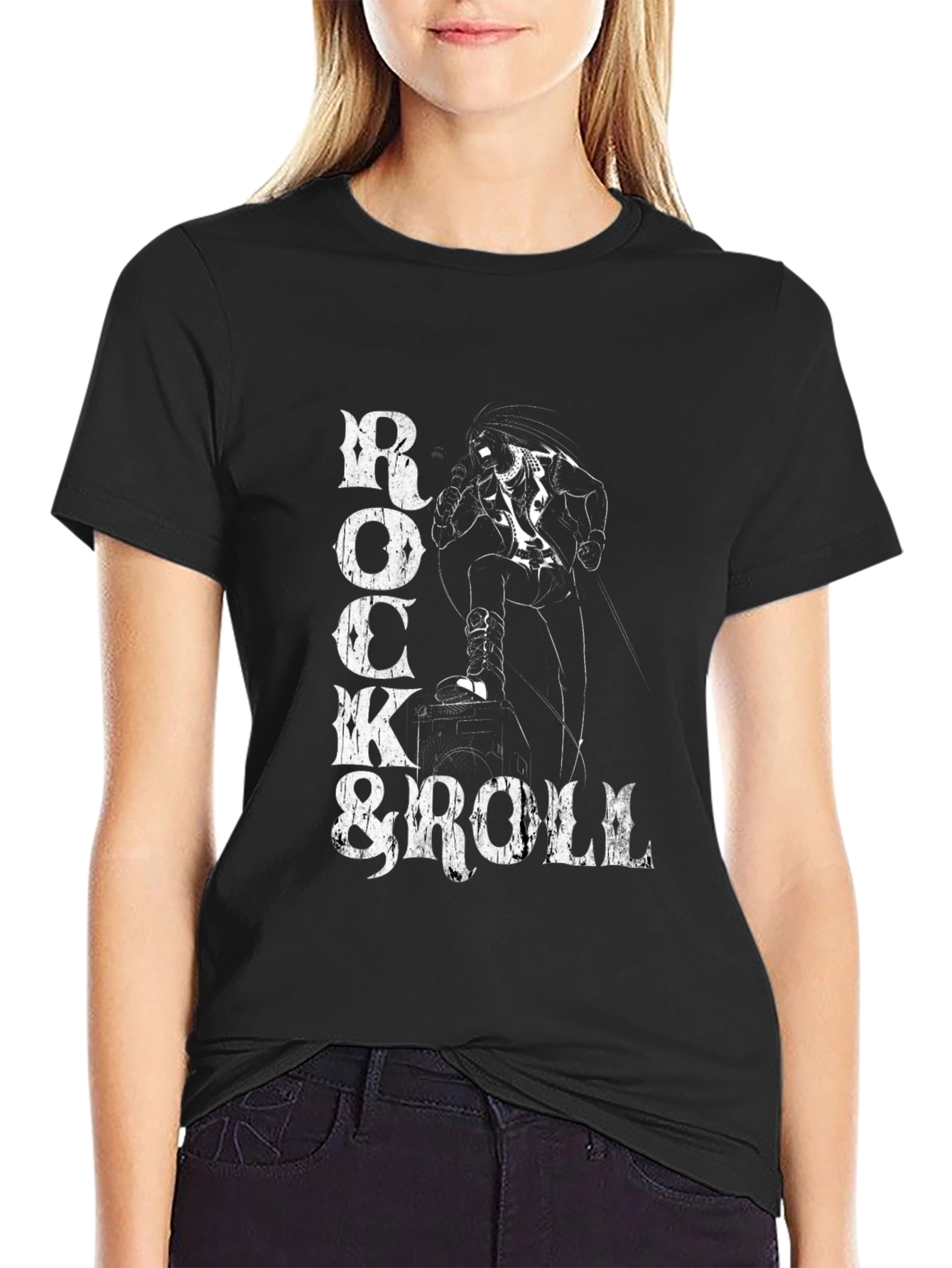 Rock & Roll Graphic Print Tee - Black