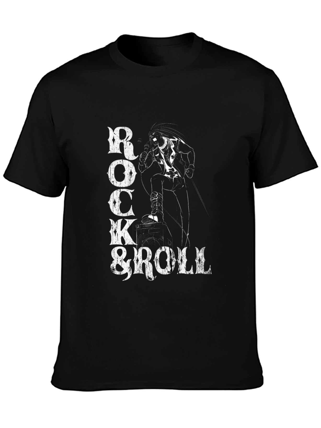 Rock & Roll Graphic Print Tee - Black