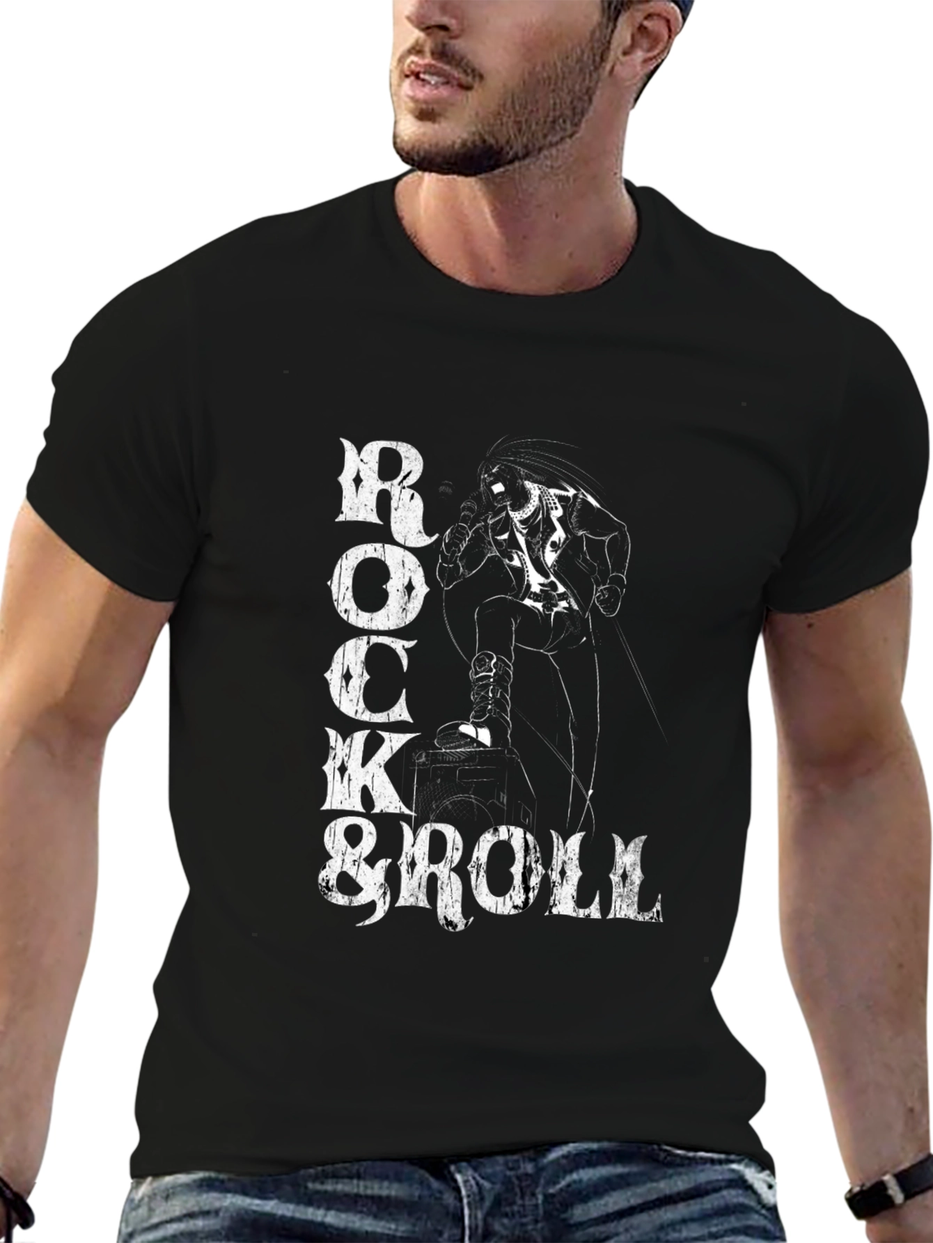 Rock & Roll Graphic Print Tee - Black