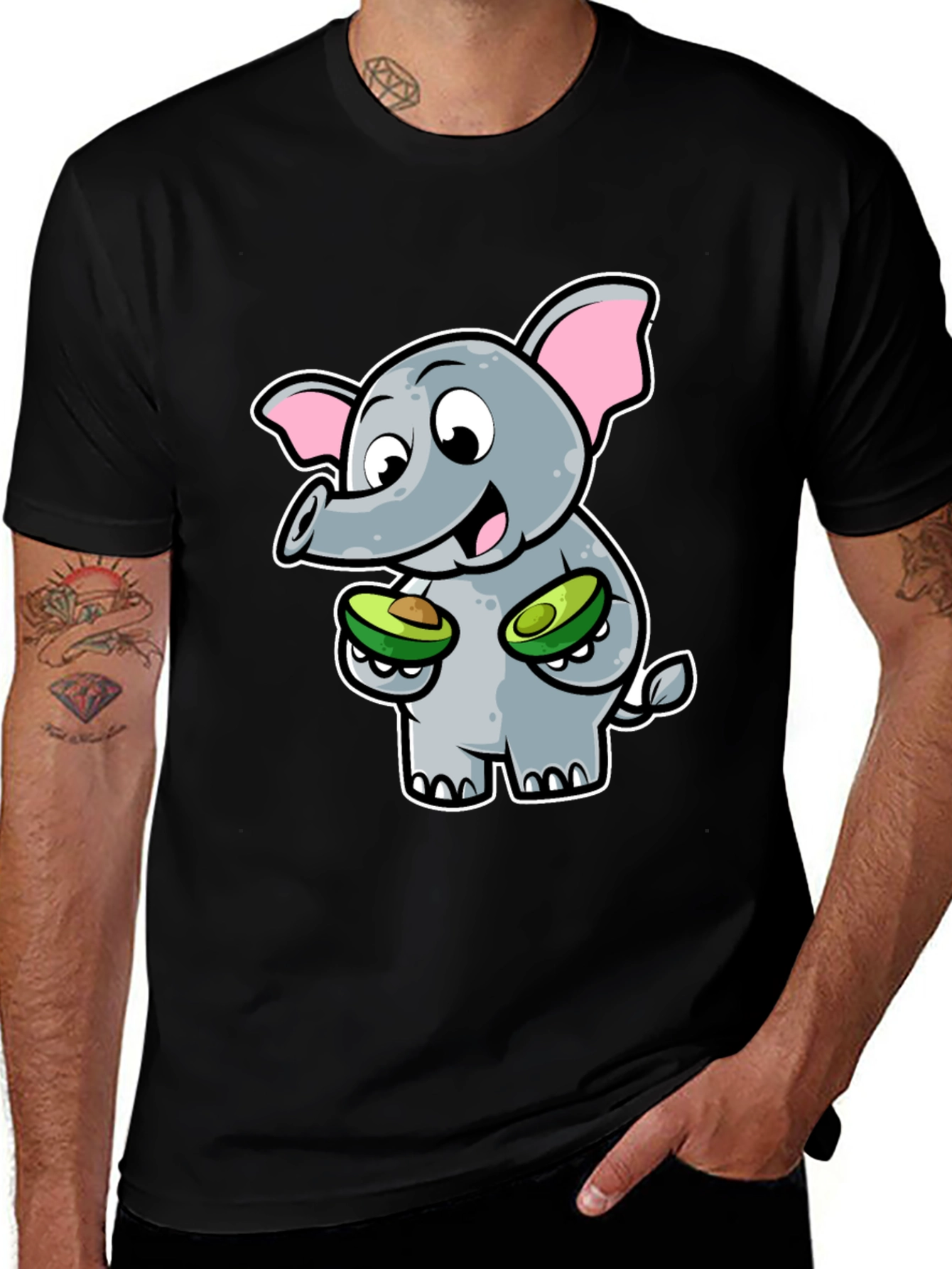 Elephant Avocado Black T-Shirt