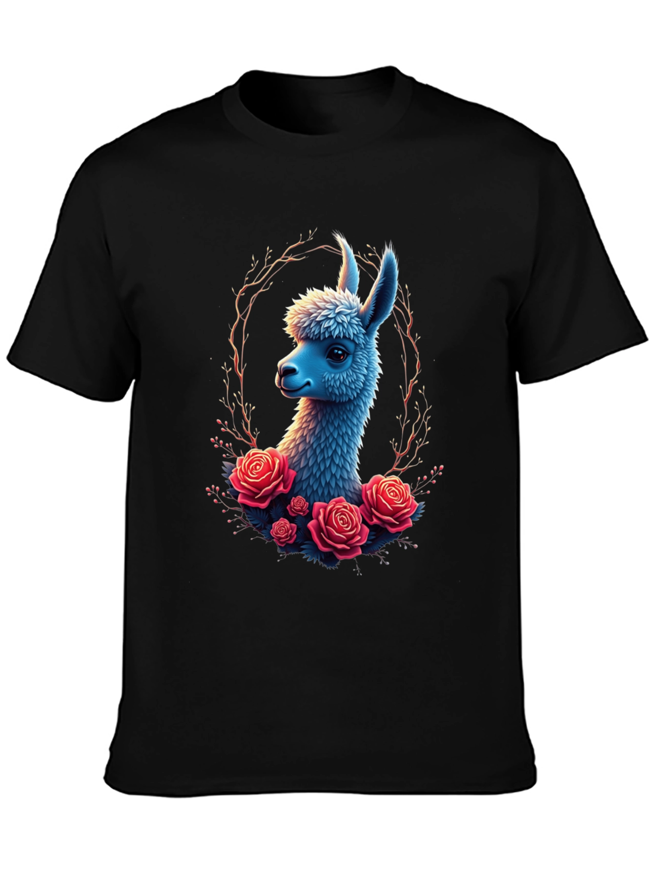 Llama & Roses Graphic Black T-Shirt