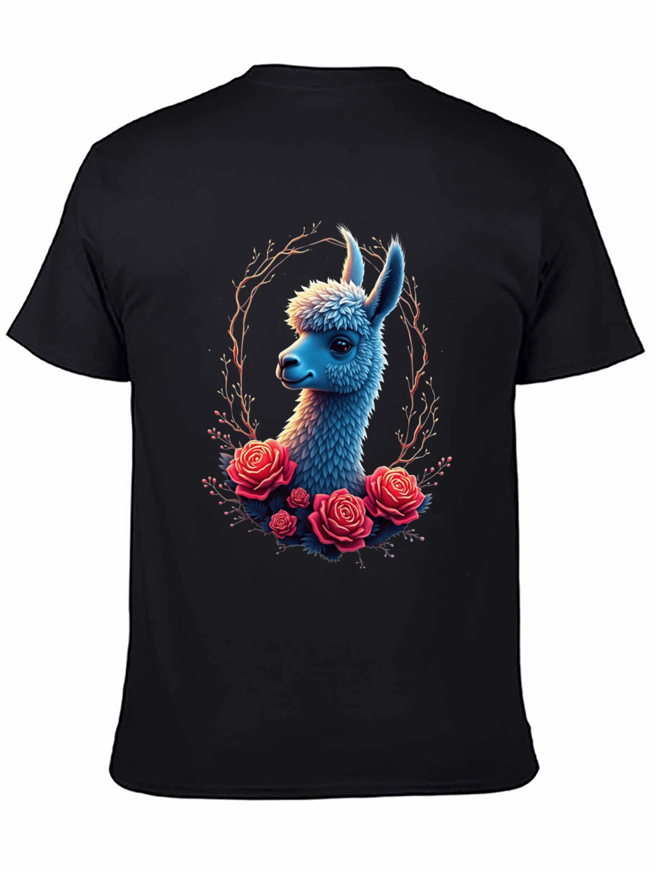 Llama & Roses Graphic Black T-Shirt