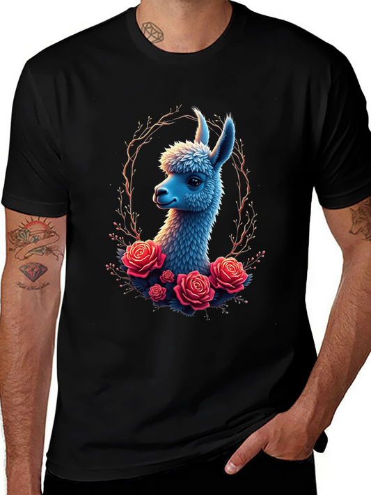 Llama & Roses Graphic Black T-Shirt