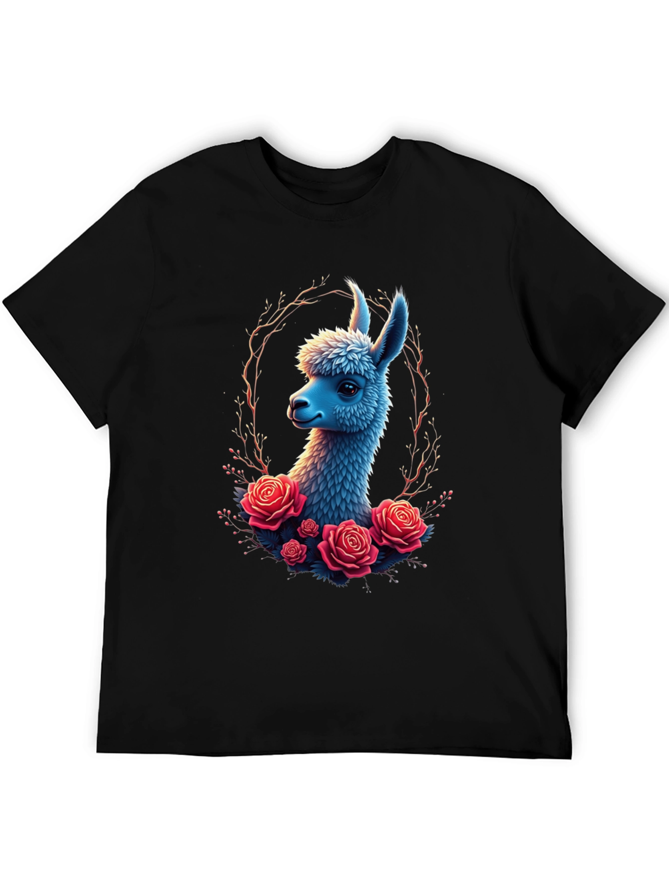 Llama & Roses Graphic Black T-Shirt