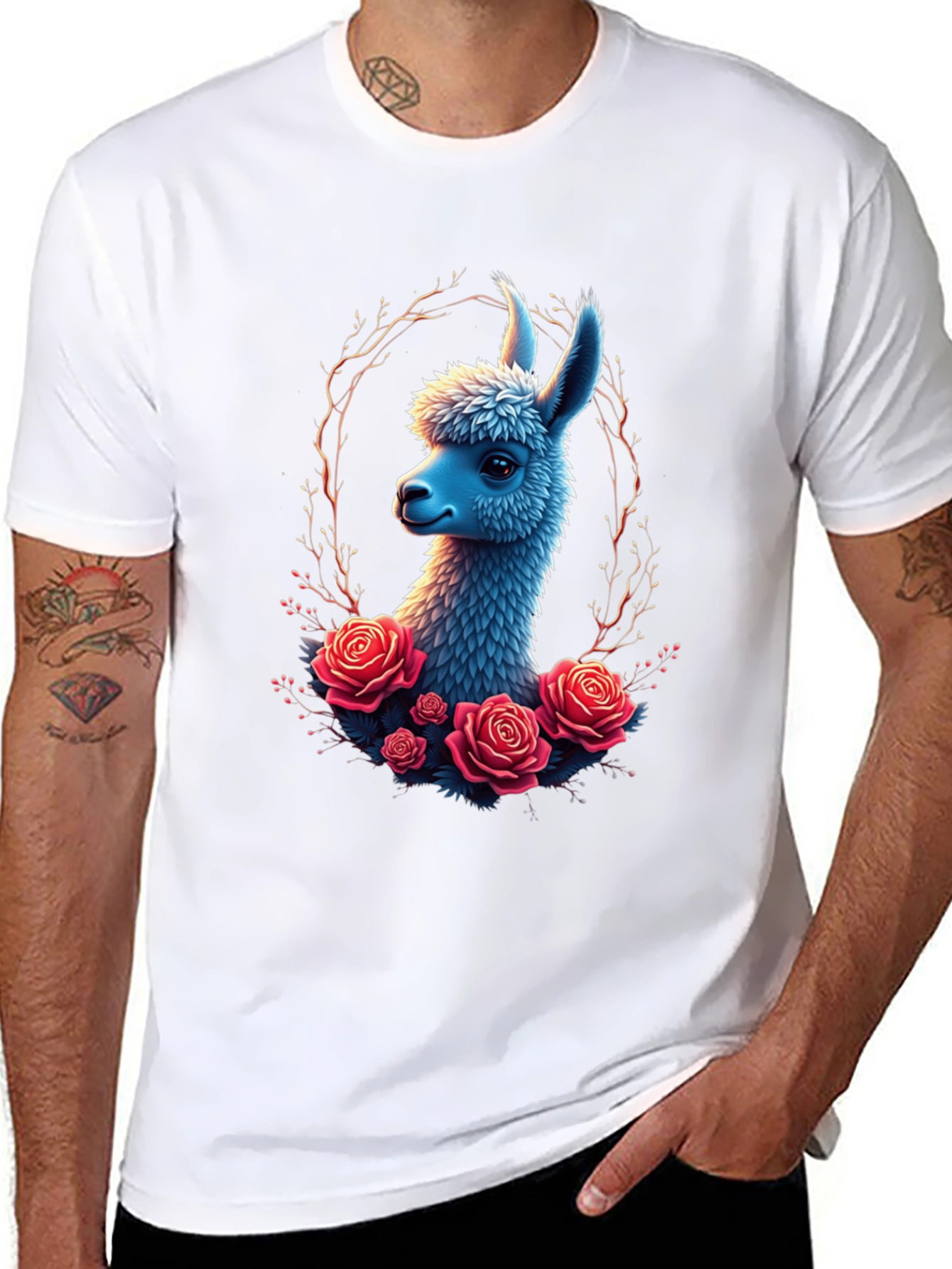 Llama & Roses Graphic Black T-Shirt